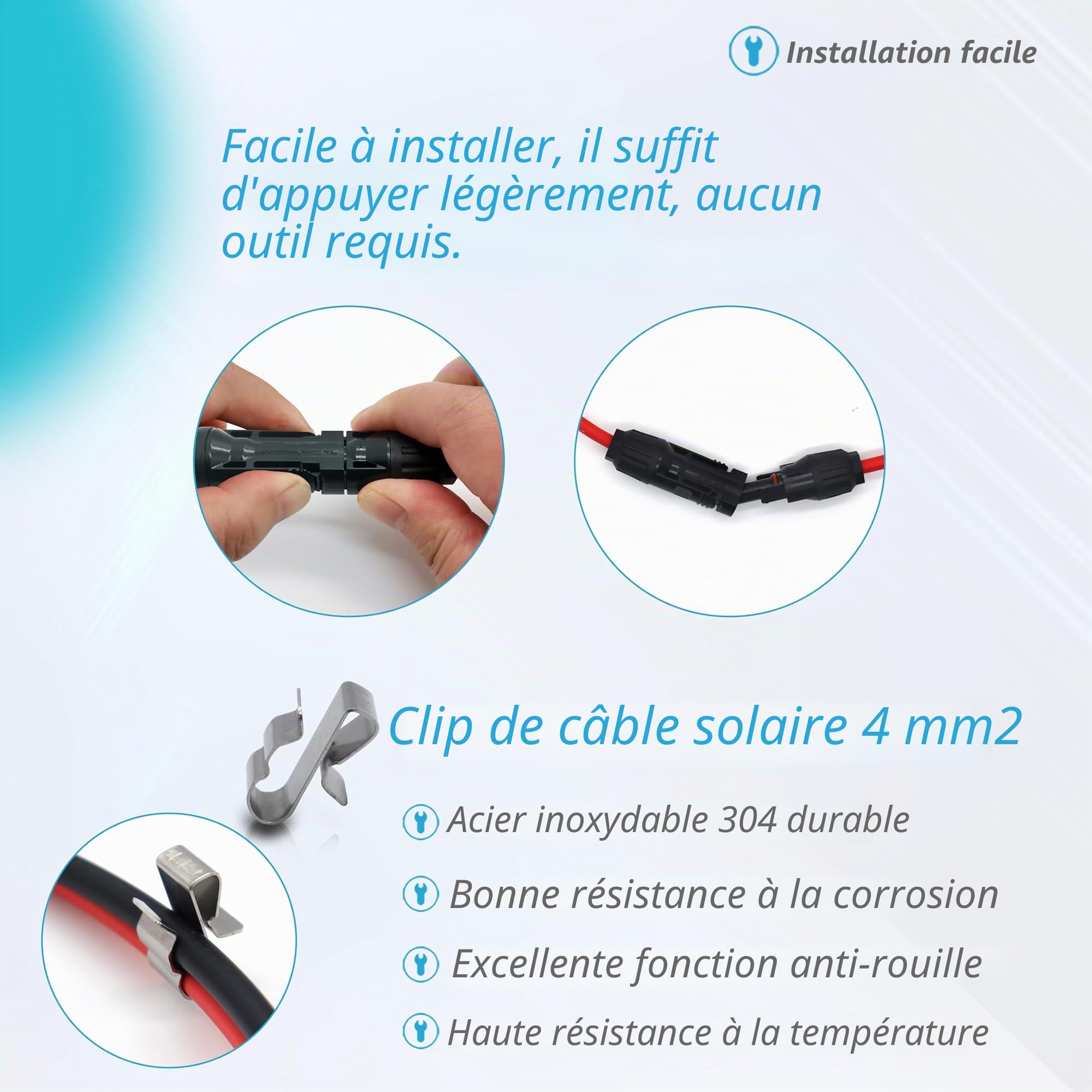 Rallonge de Câble Solaire Photovoltaïque 4 mm² 1/3/5/10/15/20 m - Câble de Connexion Avec Fiche étanche IP68, Classe de Tension 1500 V (4 mm²/20 m)