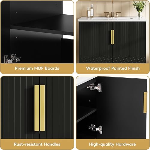 Miniatura 5 de Polibi Moderno mueble de baño flotante de 24 pulgadas con 2 cajones, tocador de baño con fregadero superior, ideal para baños pequeños