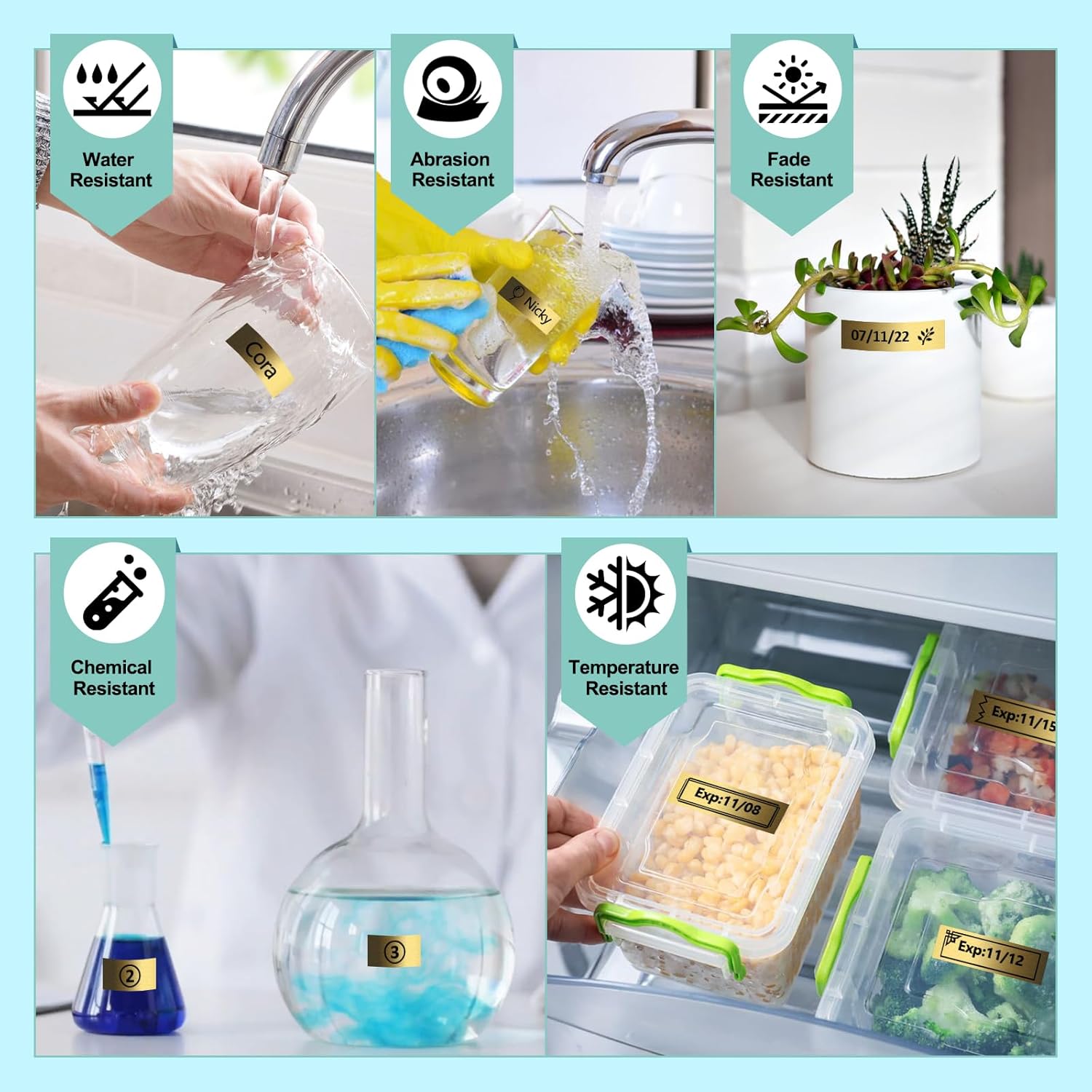 AZe 18mm 0.7 Laminated Gold Tape Compatible for Ptouch TZ841 TZ-841 TZe-841 TZe841 Label Tape for PTD410 PTD400 PTD610BT PTD600 Label Maker, 5 Pack Black on Gold - Image 6