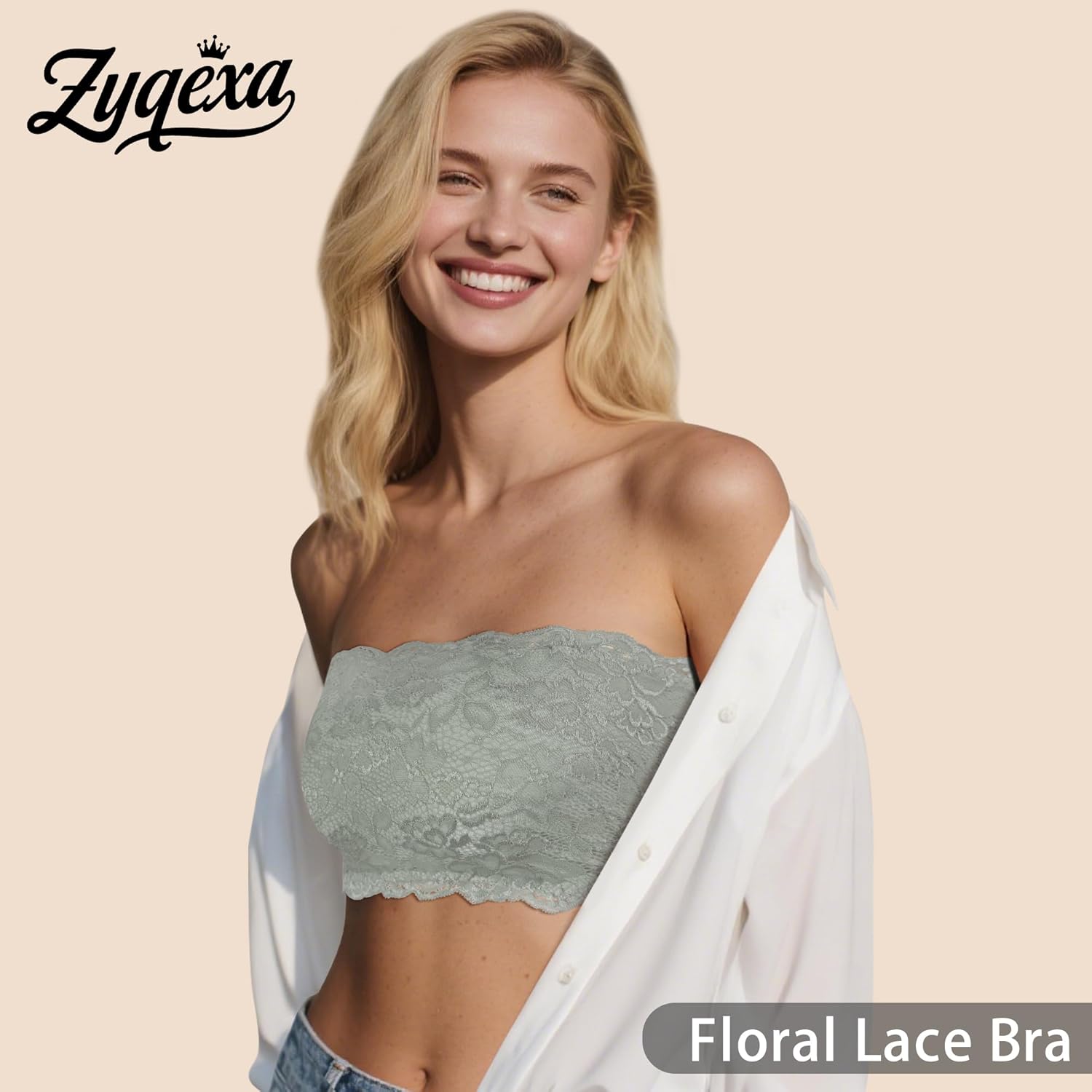 3 Pieces Lace Bandeau Bralette Strapless Bras for Women Wireless Seamless Floral Lace Tube Top Bra Full Coverage - Image 4