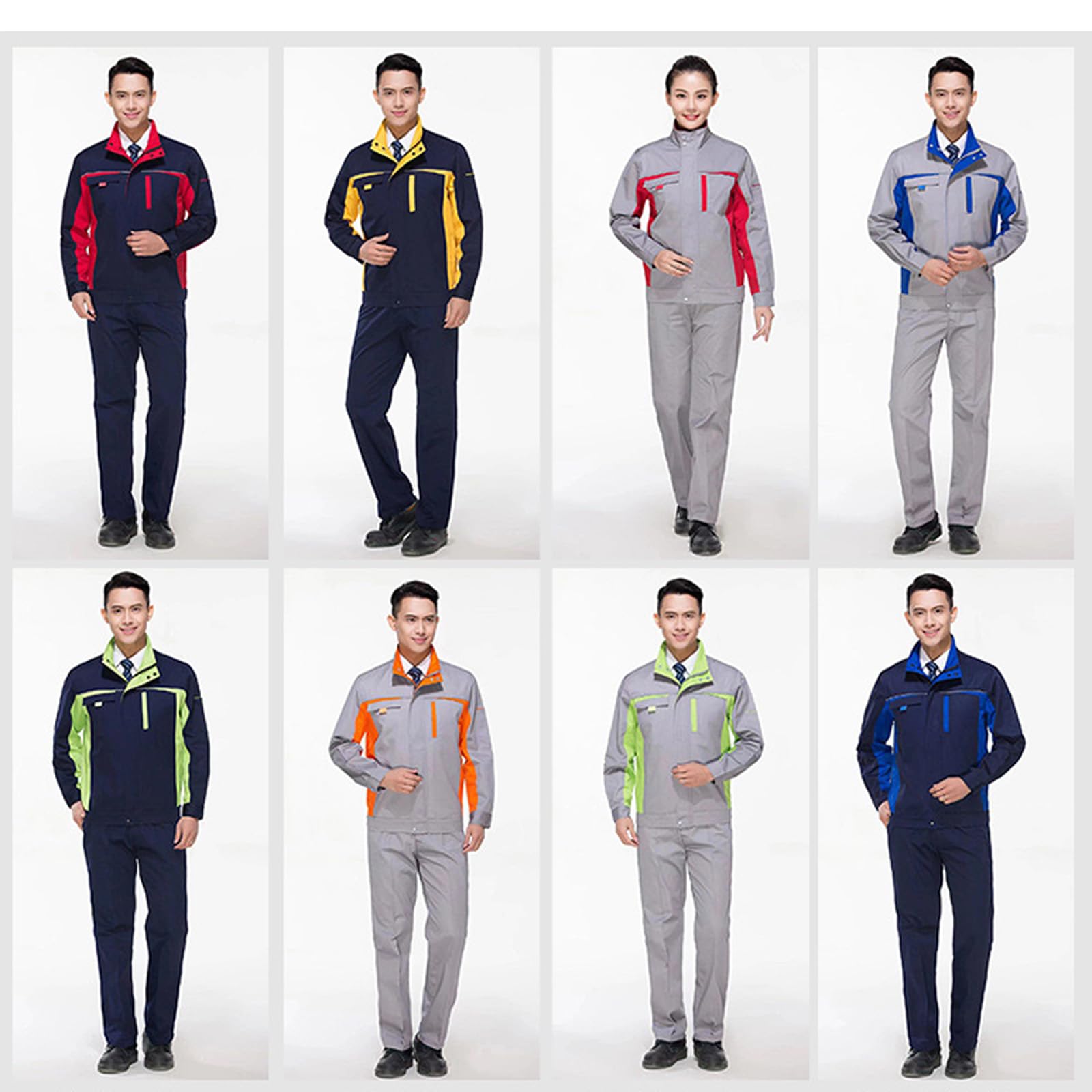 Manga Larga Overol Zip Front Jacket & Traje De Trabajo Con Bolsillos Múltiples
