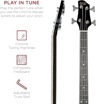 Best Choice Products Acoustic Electric Bass Guitar, Full Size 4 String, Fretted Bass Guitar w/Padded Gig Bag - Vintage Sunburst