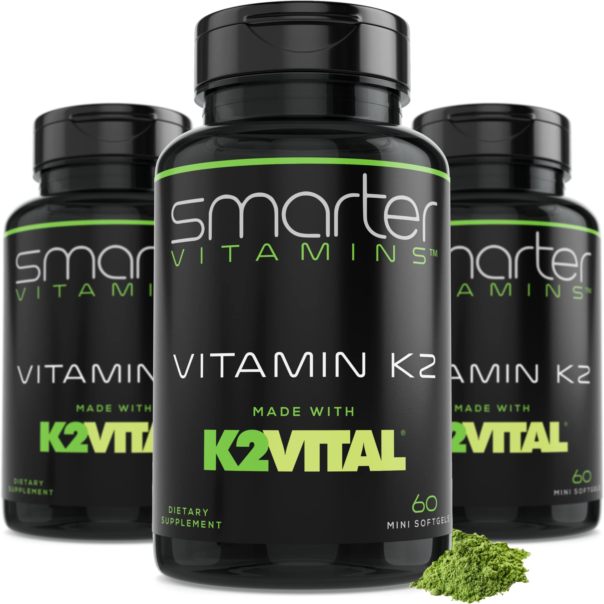 - (3 Pack) Smarter Vitamin K2 MK7 100mcg, Made with K2VITAL and Kale, 180 Liquid Softgels