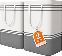 EpicTotes 2-Pack Extra Large 75L Laundry Hampers - Freestanding Waterproof Collapsible Baskets with Reinforced Handles for Dorm, Bathroom, Home (Light Grey)