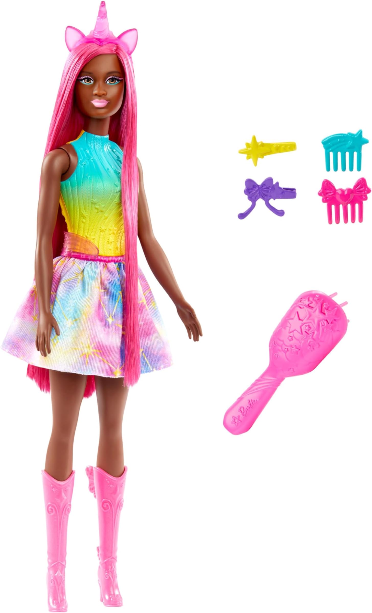 Barbie Unicorn Doll with 7-Inch-Long Magenta Fantasy Hair & Colorful Accessories for Styling Play, Themed Headband & Tail