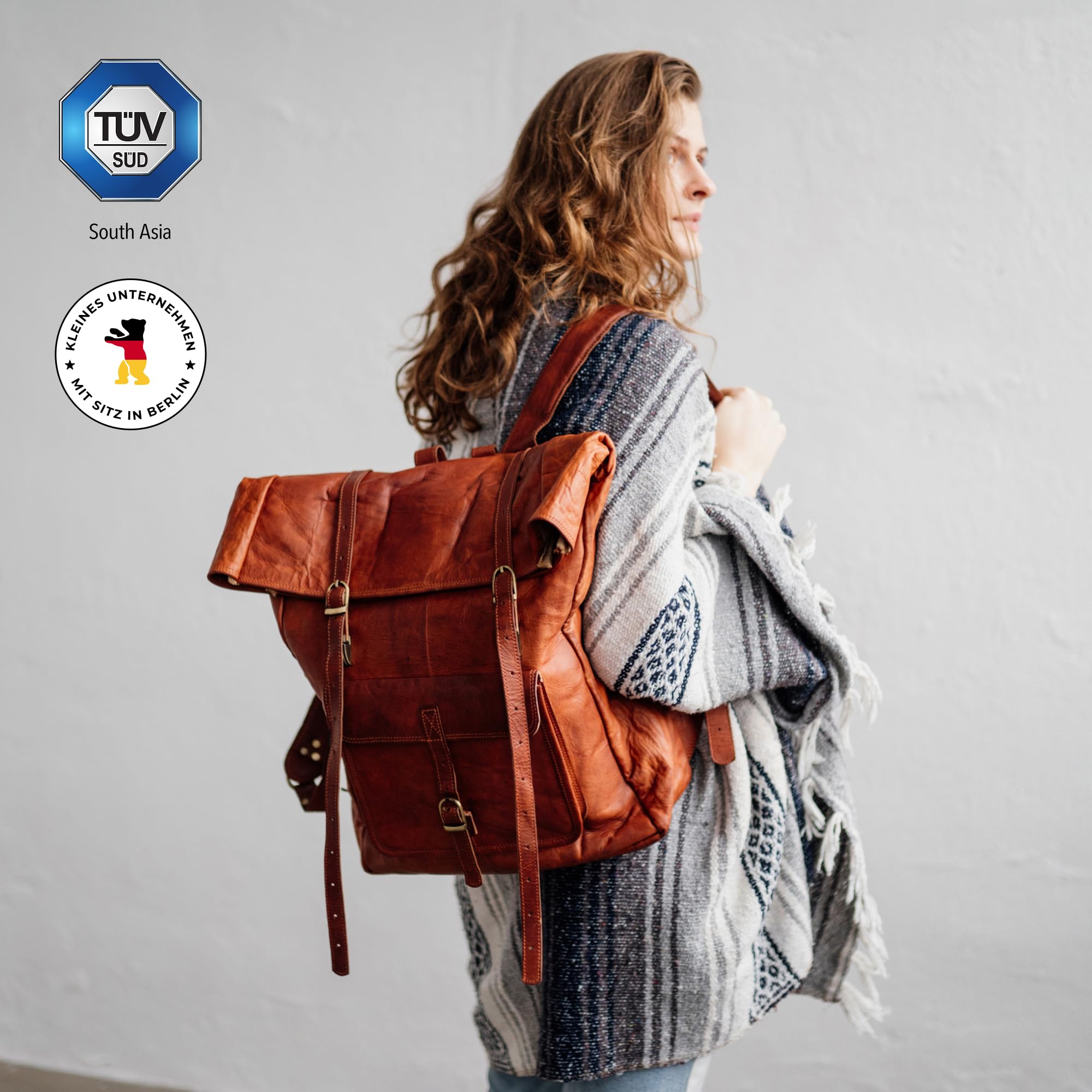 Berliner Bags Vintage Rucksack Leeds aus Leder, Fahrradrucksack mit Laptopfach für Damen und Herren