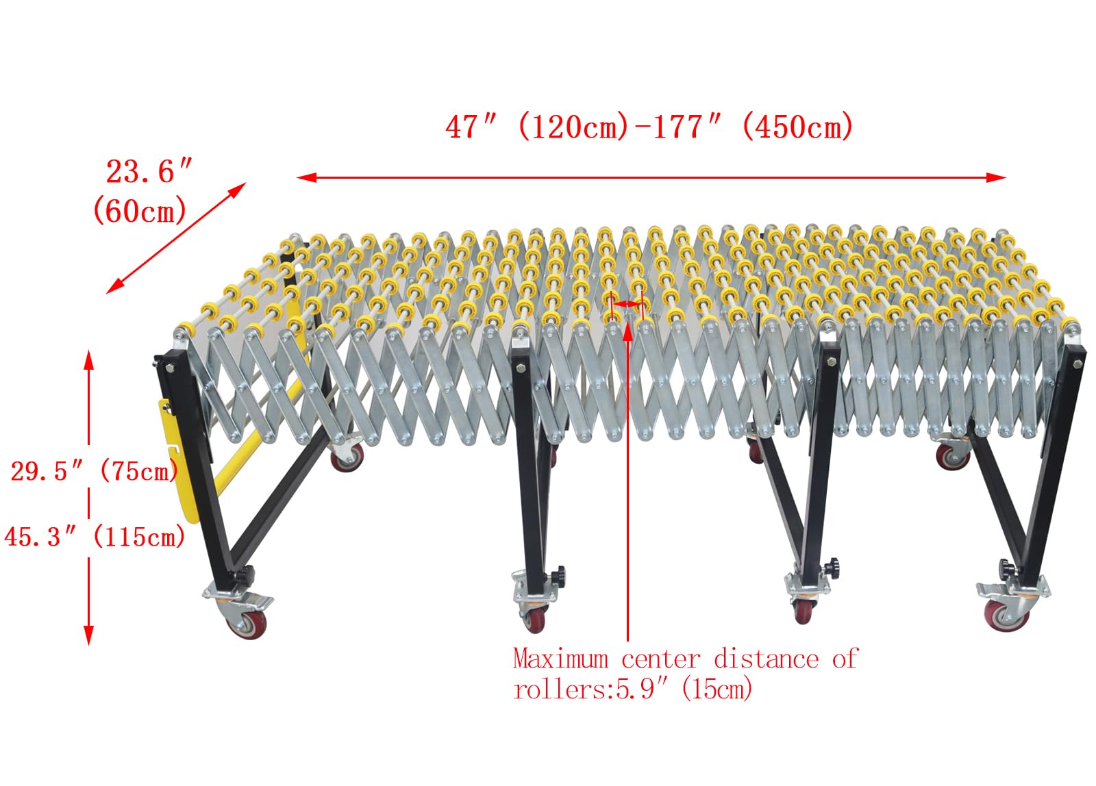 HayWHNKN Expandable Roller Conveyor Adjustable Length Height Stainless Steel Industrial Conveyor Rollers with Wheels 220v