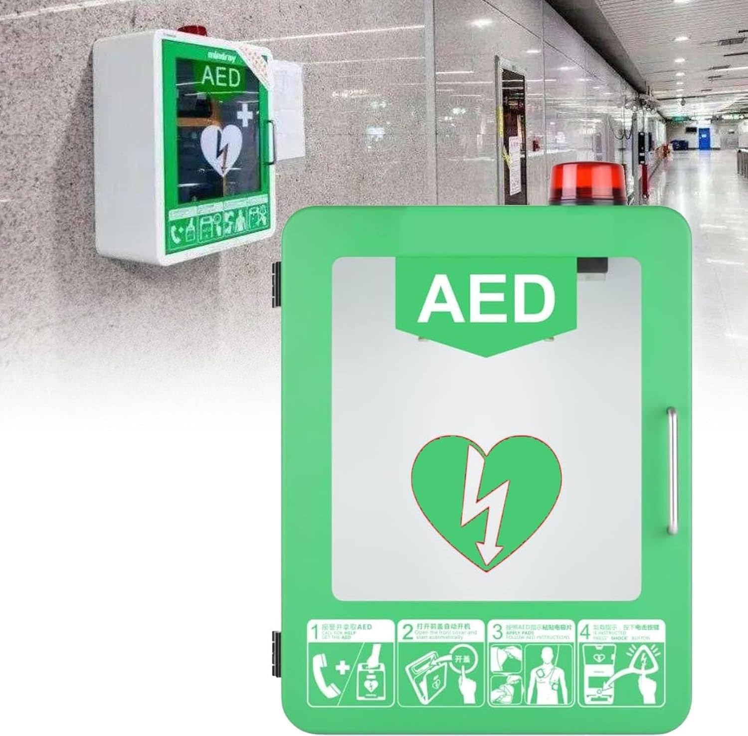 AED-Schrank, Wandmontage-Aufbewahrungsschrank für AED-Defibrillatoren aus Kunststoff für den Heimgebrauch, Alarmbox für Herz-Defibrillation, Erste-Hilfe-Schrank, passend für AED-Defibrillatoren alle