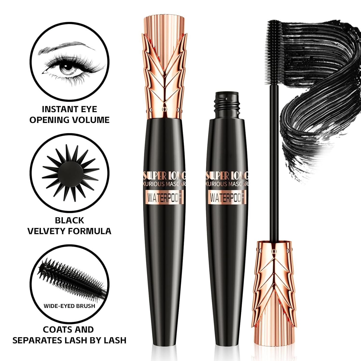 Waterproof Black Mascara for Volumizing & Lengthening Lashes, Smudge-Proof Washable Makeup - Image 8
