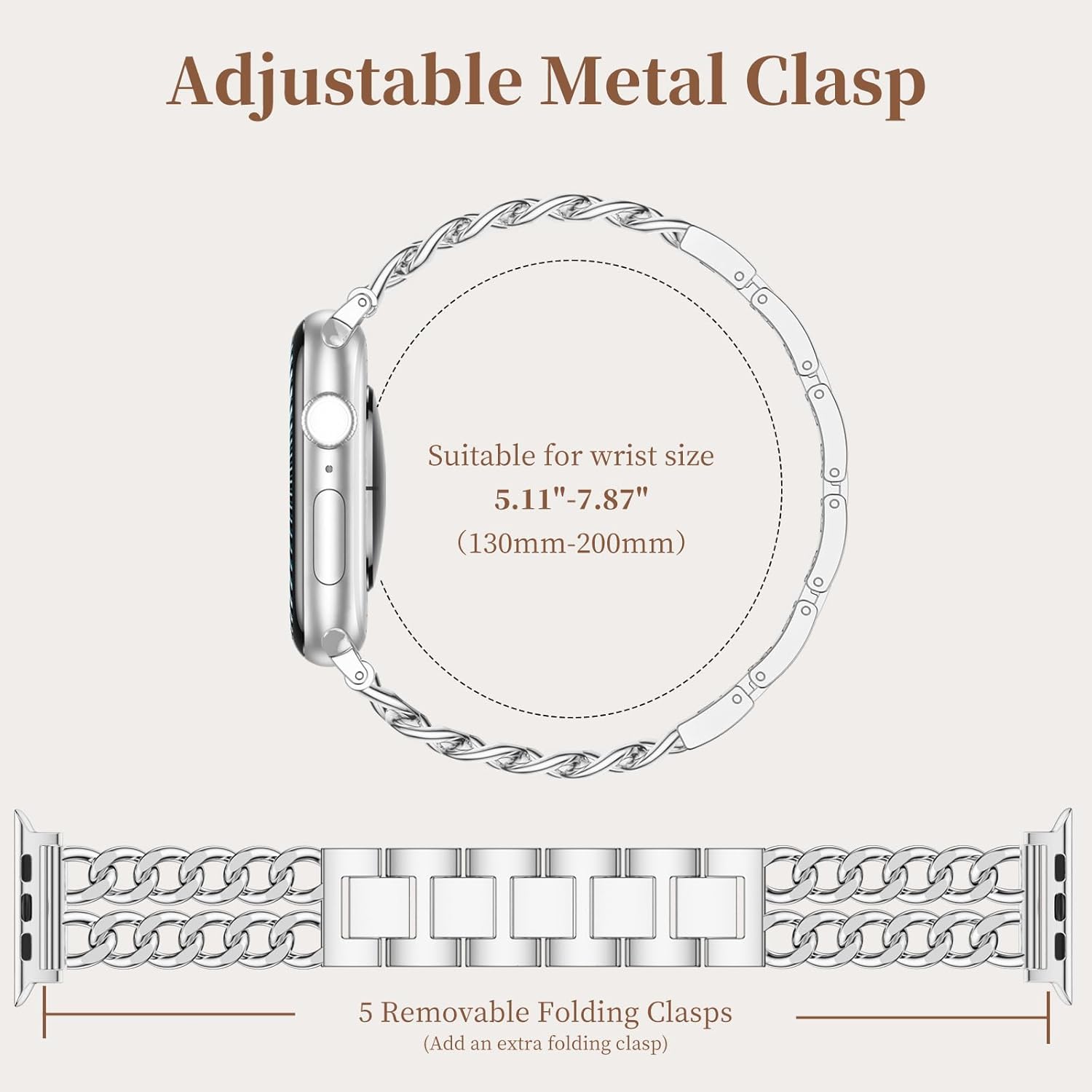 GEAK Metal Band Compatible with Apple Watch Bands for Women 40mm 38mm 41mm 42mm 44mm 45mm 46mm 49mm, Stylish Adjustable Steel Chain Link Bracelet for iWatch Series 11 10 SE Ultra 9 8 7 6 5 4 3 2 1 - Image 6