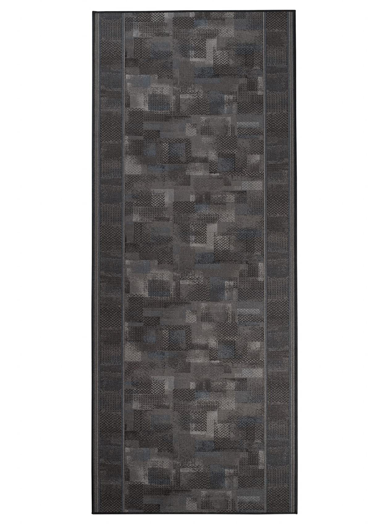 TAPISO Antidérapant Tapis Couloir Long Tapis au Mètre Tapis de Passage Poils Ras Tapis Entrée Cuisine Évier Chambre Escaliers Moderne Gris Anthracite Abstrait Bordé 100 x 190 cm