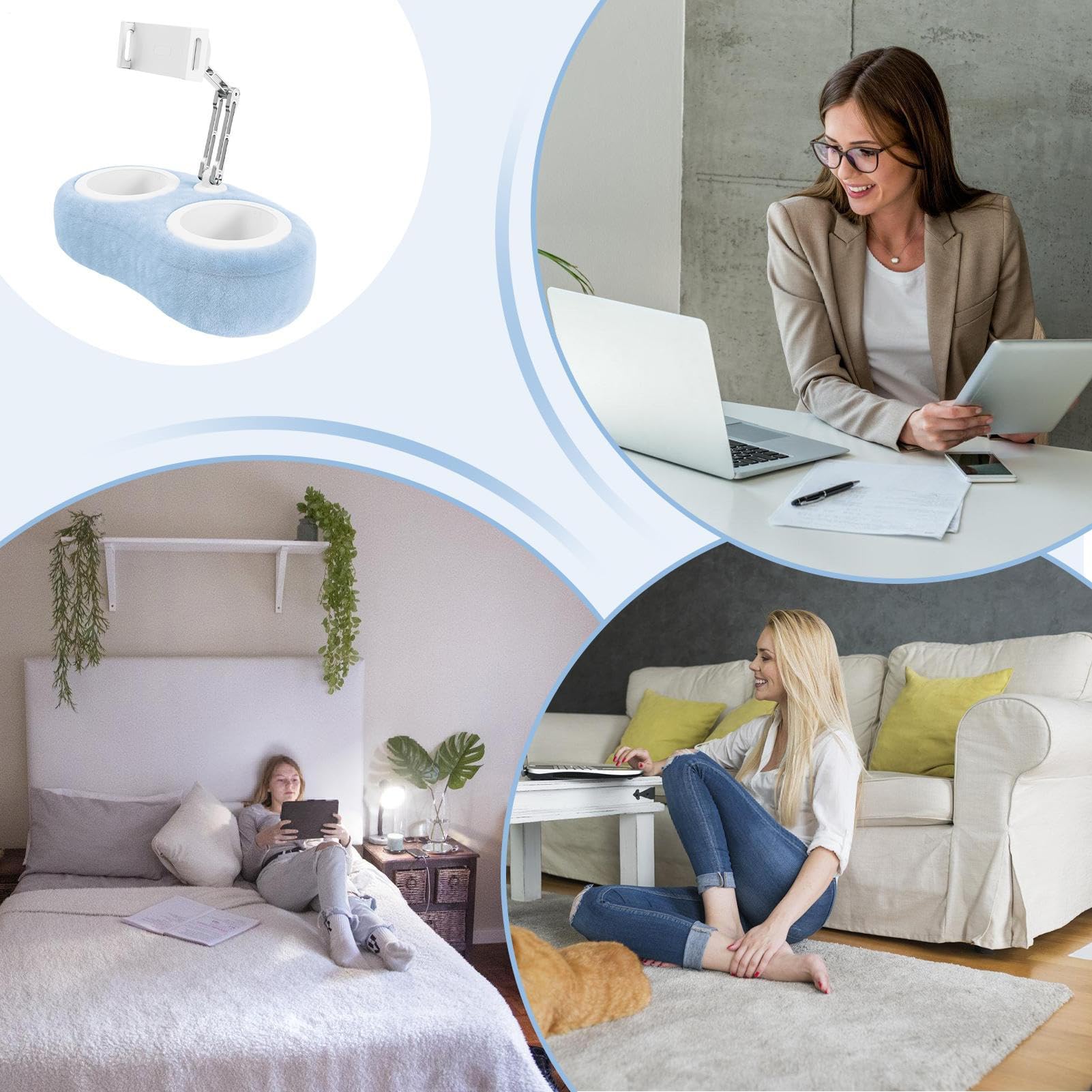 Almohada Soporte Tablet Compatible con Dispositivos móviles con Pantalla de | Soporte almohada para tablet y teléfono inteligente de cama Base Suave Almohada Ángulos Ajustables M