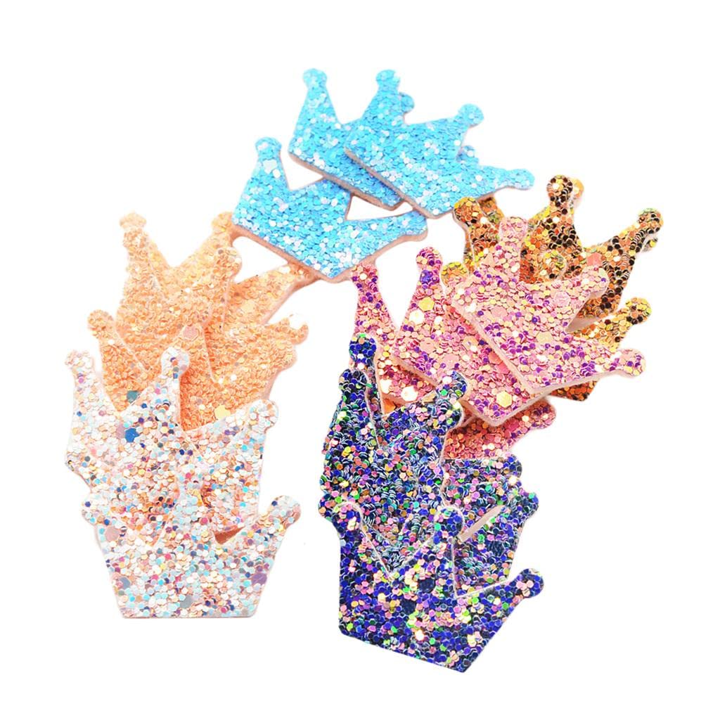 MYADDICTION 20 Pieces DIY Crown Shapes Felt Appliques with Glitter Sequin for Scrapbooking Decoration Making Card Craft Embellishment 26x34mm Multi Colors-image-49