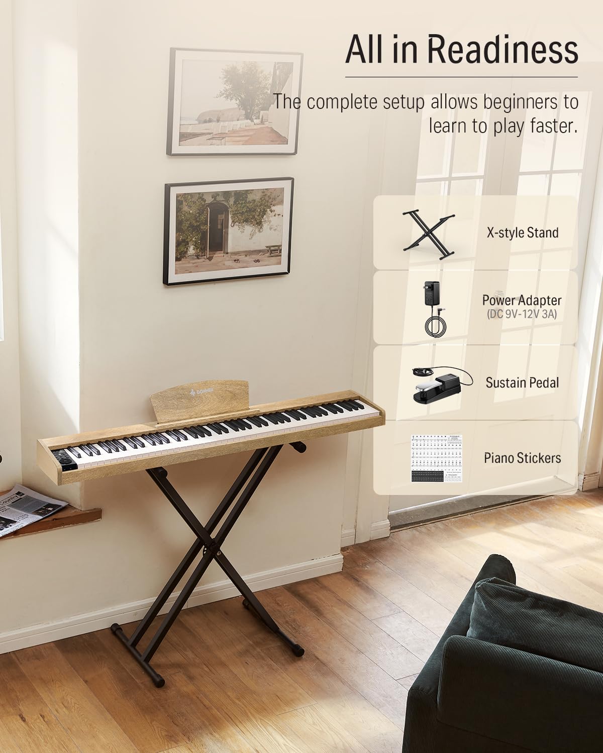 DONNER DEP-1S Digital Piano with stand Light Wood UK/EU