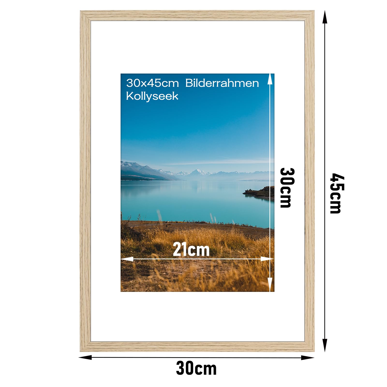 kollyseek 30x45cm MDF Picture Frame with Acrylic Glass and Natural Mount 12x18 in Display Photo Frame Decorative Poster Frame with Wood for Desktop/Wall Mounting (Natural) - Image 2