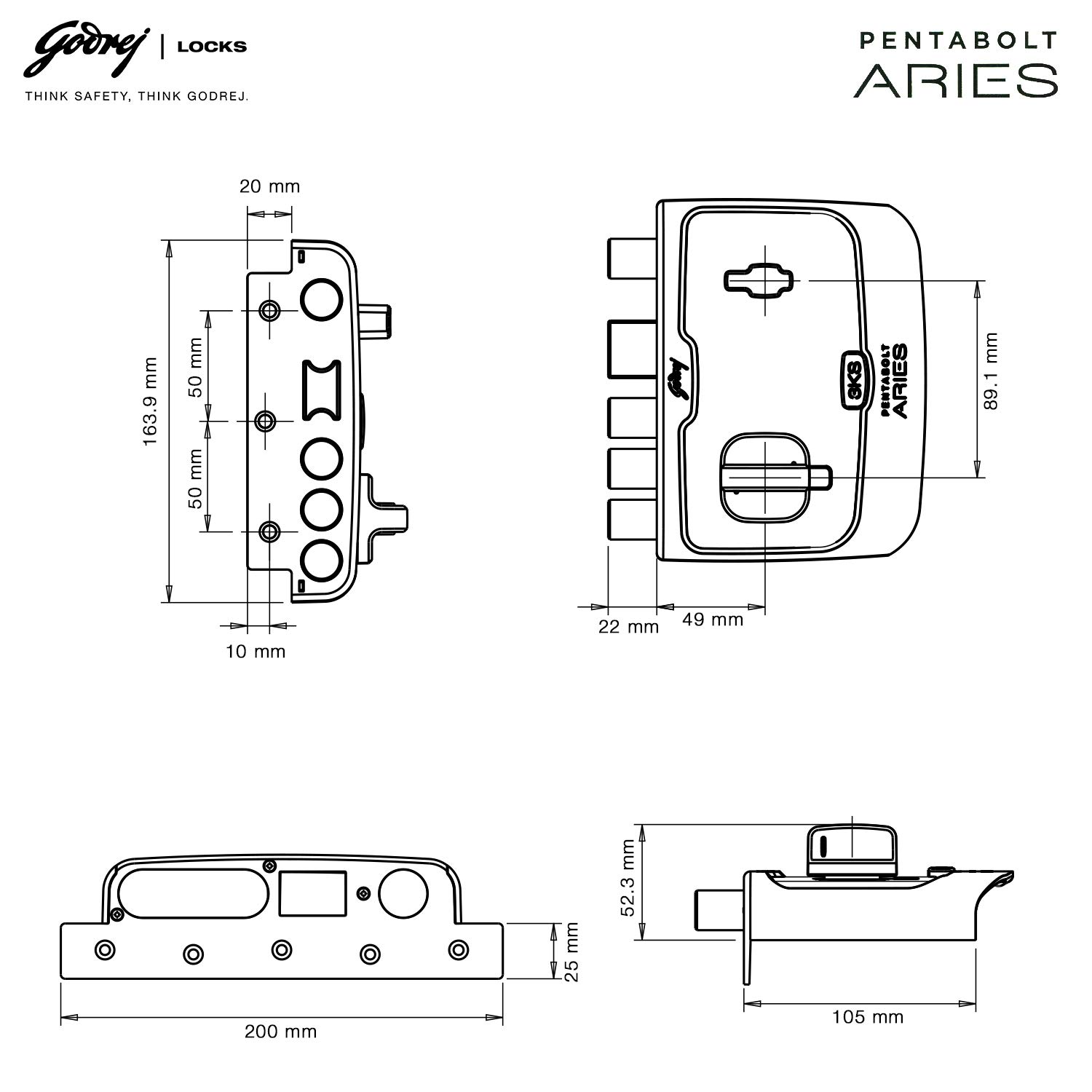 Godrej Rim Lock I Pentabolt Aries 3KS I 5 Bolts I 1CK Deadbolt I for Home Main Door I for Inside Opening Door l Left/Right Handed Doors I 4Keys I 15-Year Warranty I Manual Locking I Vegas Gold Finish — Amazon image 9