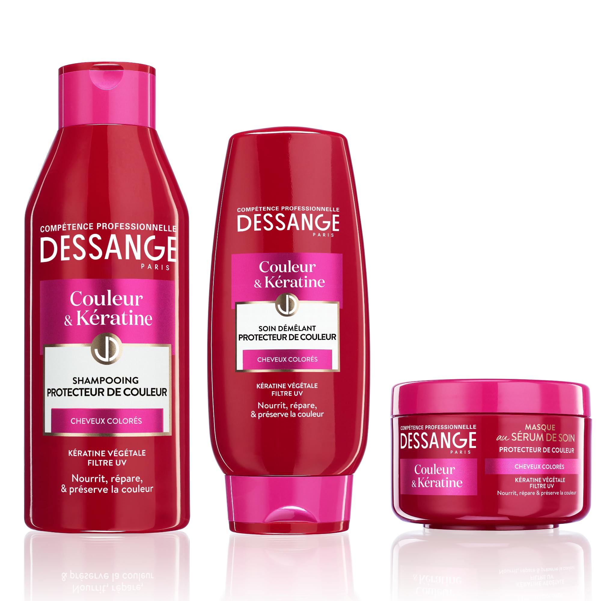 Dessange - Color & Keratin Hair Routine - Enriched with Vegetable Keratin - For Colored Hair - Preserves Radiance and Colour - 3 Products Shampoo, Mask, Serum