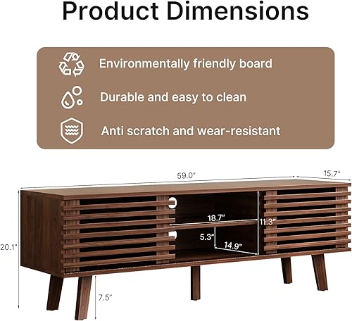 Miniatura 2 de Soporte de TV moderno Mid-Century para TV de 50/55/60 pulgadas, centro de entretenimiento retro con armario de almacenamiento y puerta corrediza,