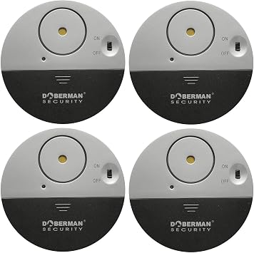 WER Doberman Security Slim Window Alarm, Loud 100dB Alarm and Vibration Sensors, Modern & Ultra-Thin, Design Compatible with Home, Office, Dorm Room or Even RV 4 Pack