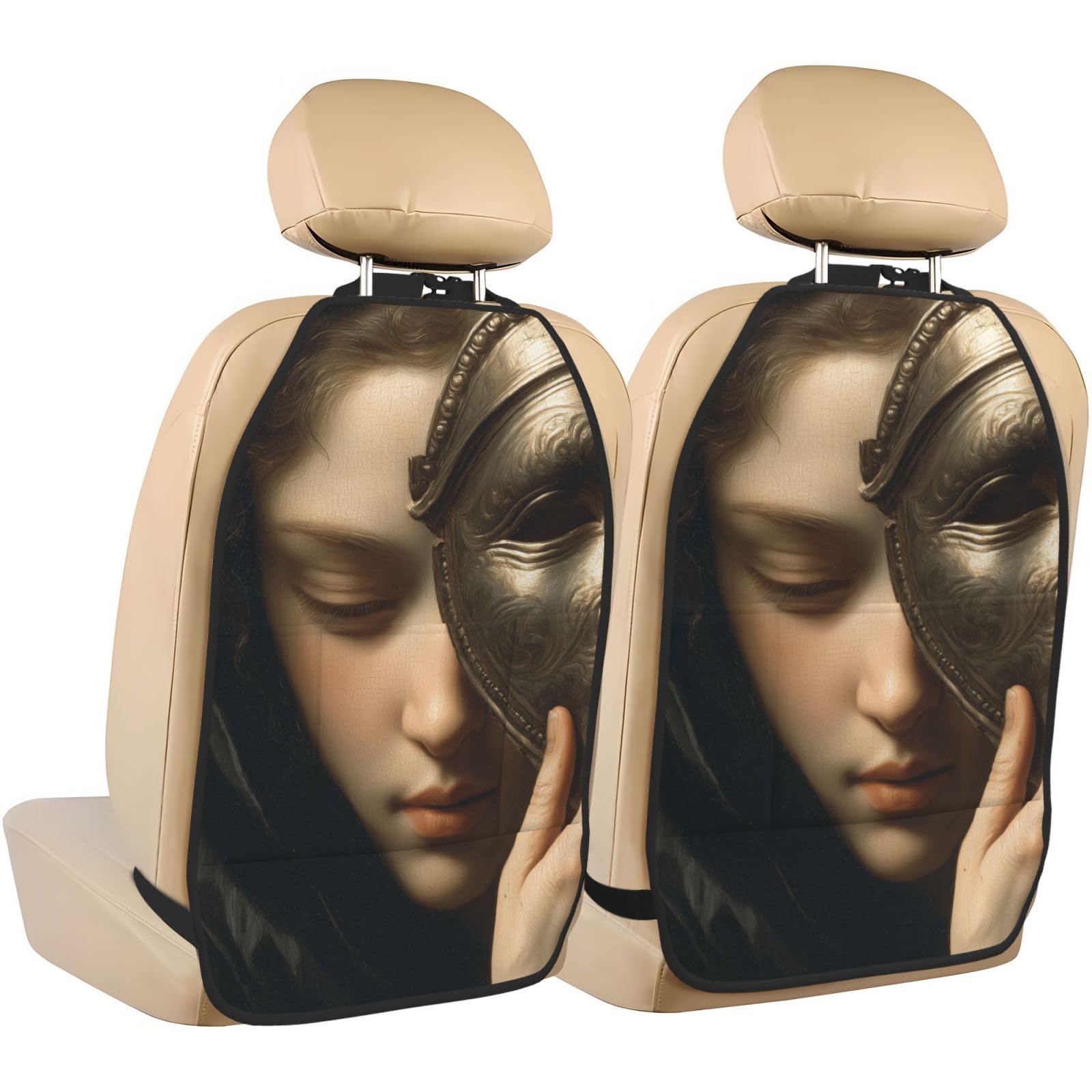 Woman Taking Off Renaissance Mask Car Seat Back Kick Protectors,2 Pack Kick Mats with Storage Pockets for Vehicles to Protect from Dirt Mud Scratches