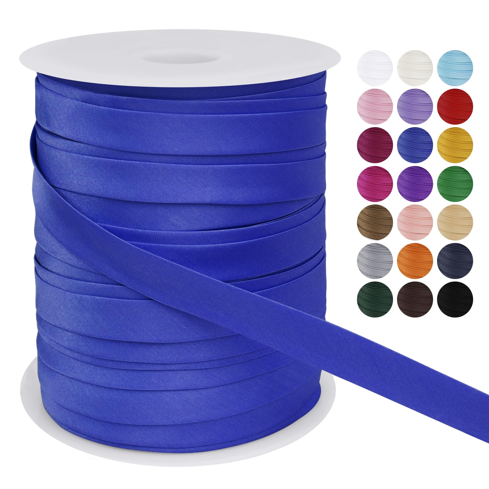LEREATI Satin Bias Binding Tape for Sewing 3/5 Inch x 50m Sewing Bias Tape Double Fold, Upholstery Webbing Tape for Sewing, Bunting, Seaming, Quilting, Hemming (Royal Blue)