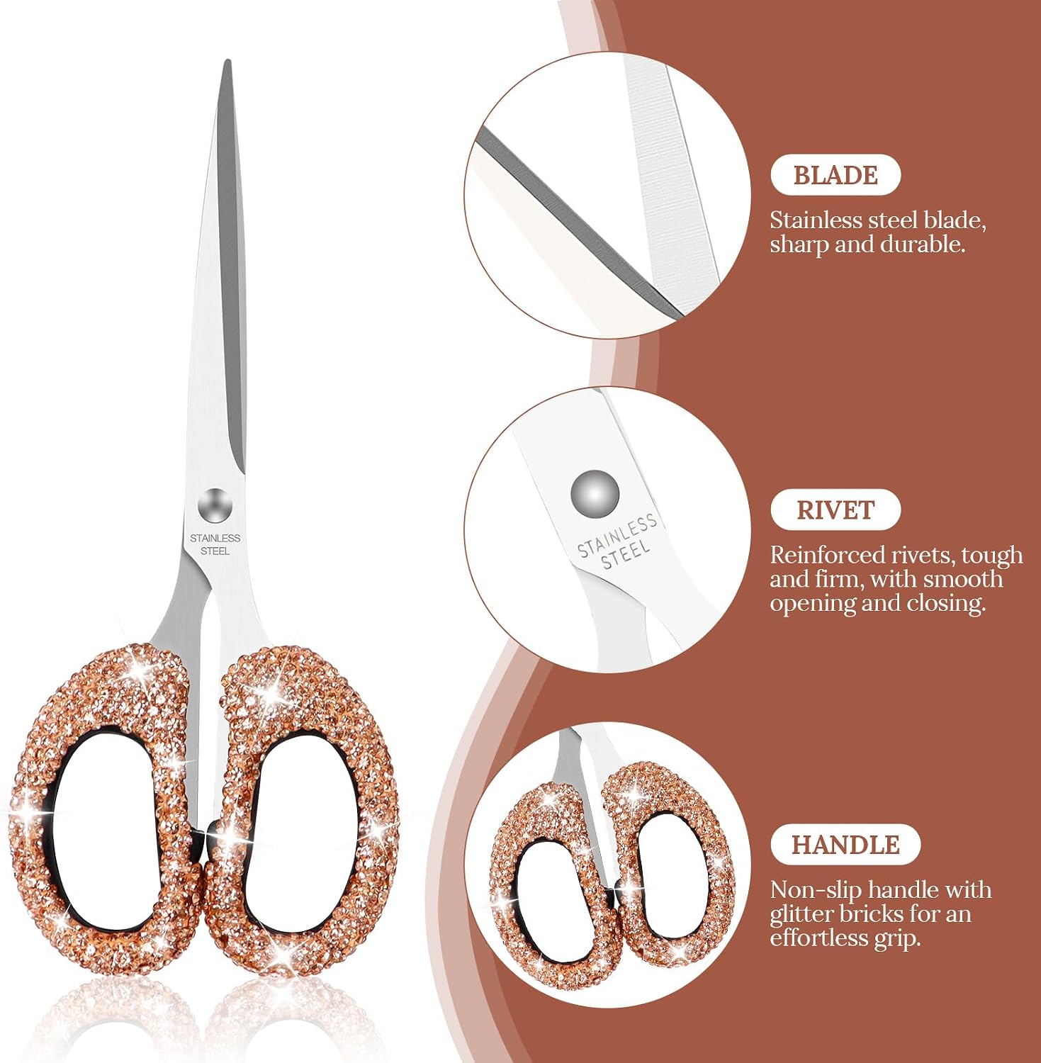Koqye 6.3‑Inch Rhinestone Scissors, Bling Stainless‑Steel Scissors image 5