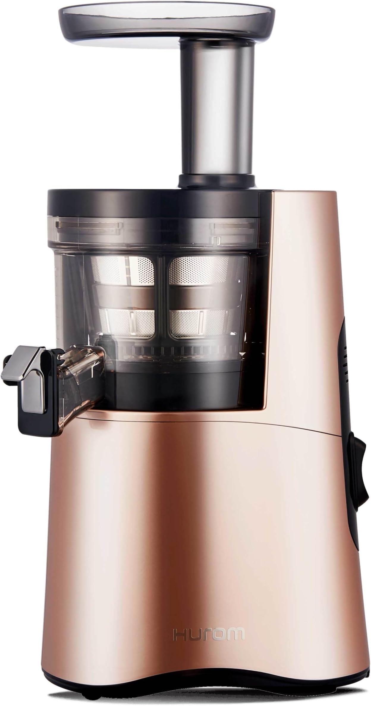 H-AA Cold Press Juicer Machine, Easy to Clean Masticating Slow Juicer, Coarse Strainer, Adjustable Lever, Minimal Juice Pulp, High Nutrient Extraction (Rose Gold)