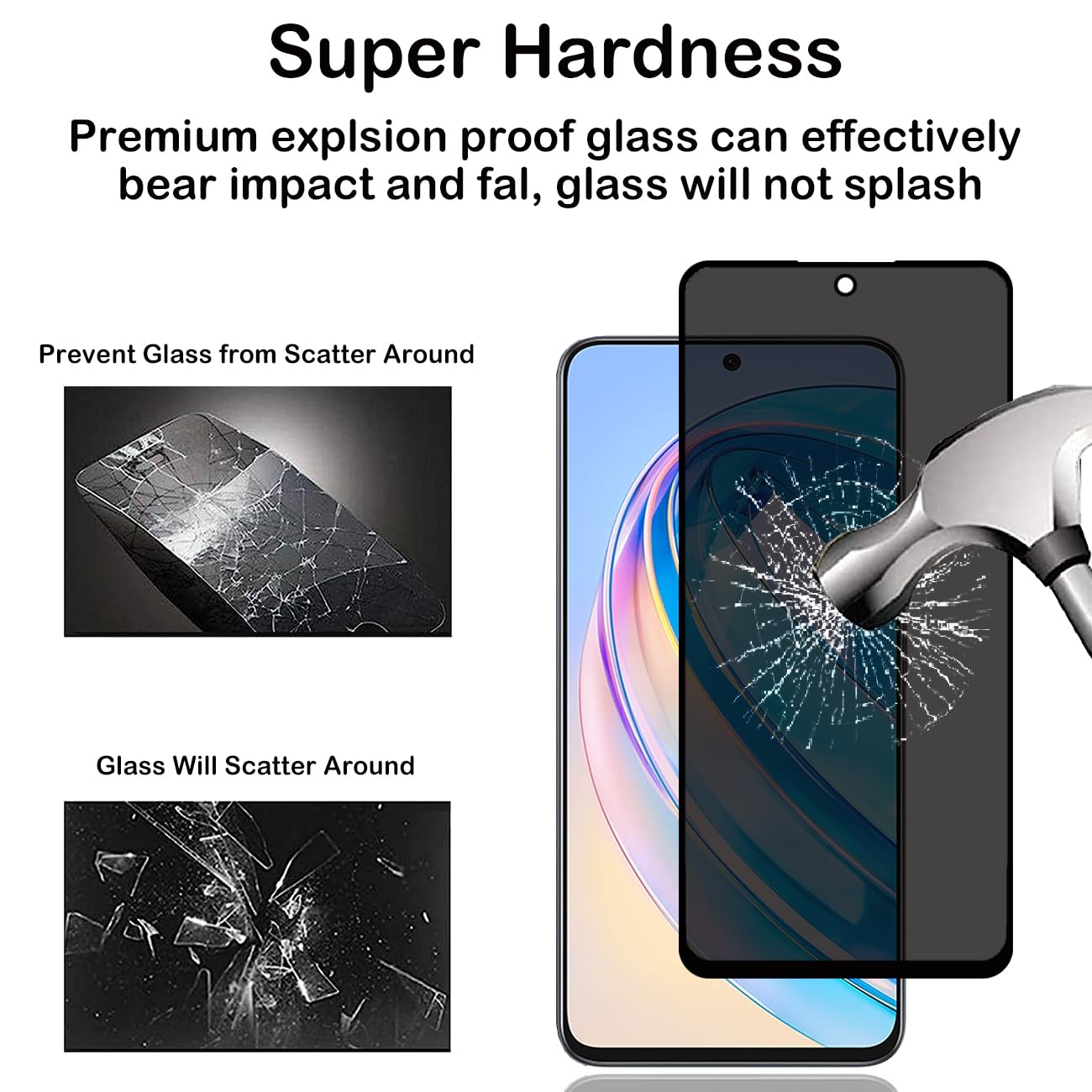 2 Pellicole In Vetro Temperato Privacy Per Honor X8a, Antispia A 30°, Durezza 9H, Protezione Antigraffio E Antimpronta