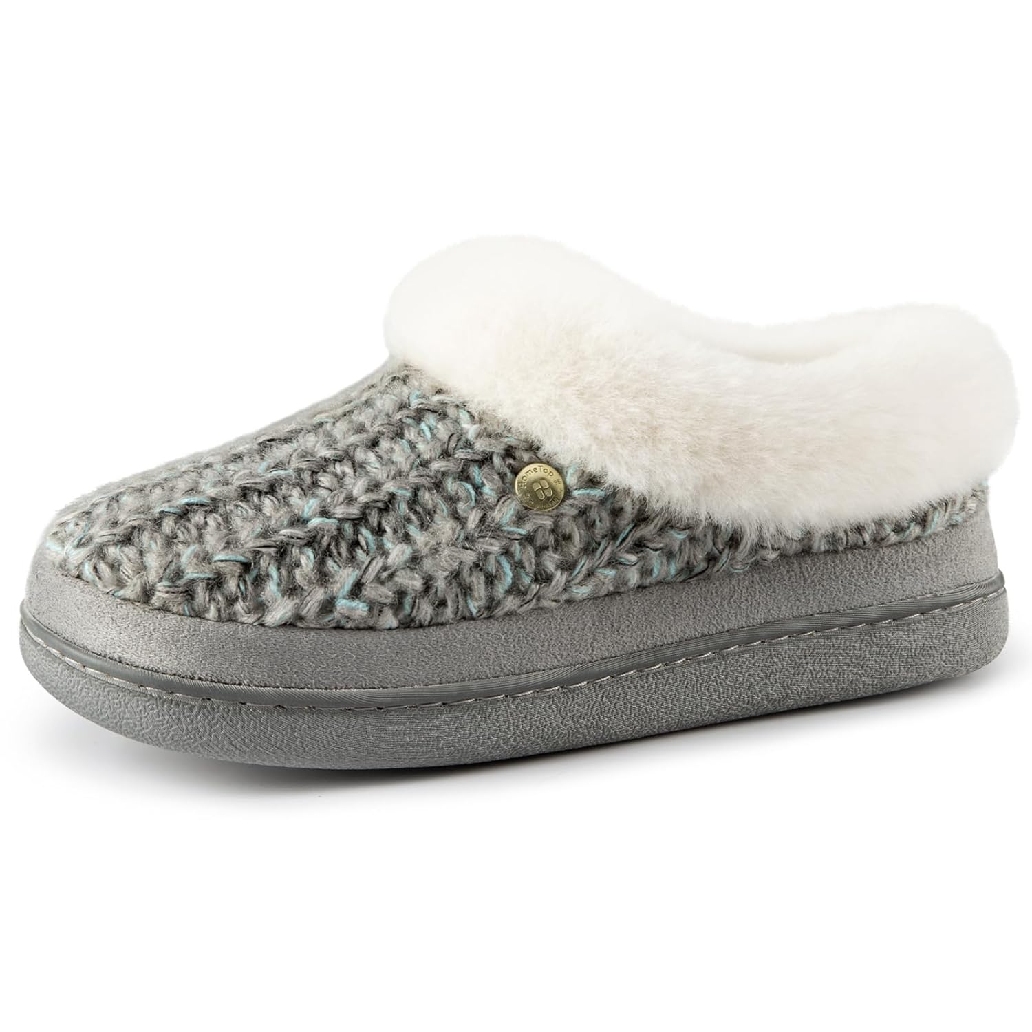 HomeTop Womens Bootie Slippers Warm Soft Memory Foam Non-slip Indoor House Shoes with Fuzzy Collar