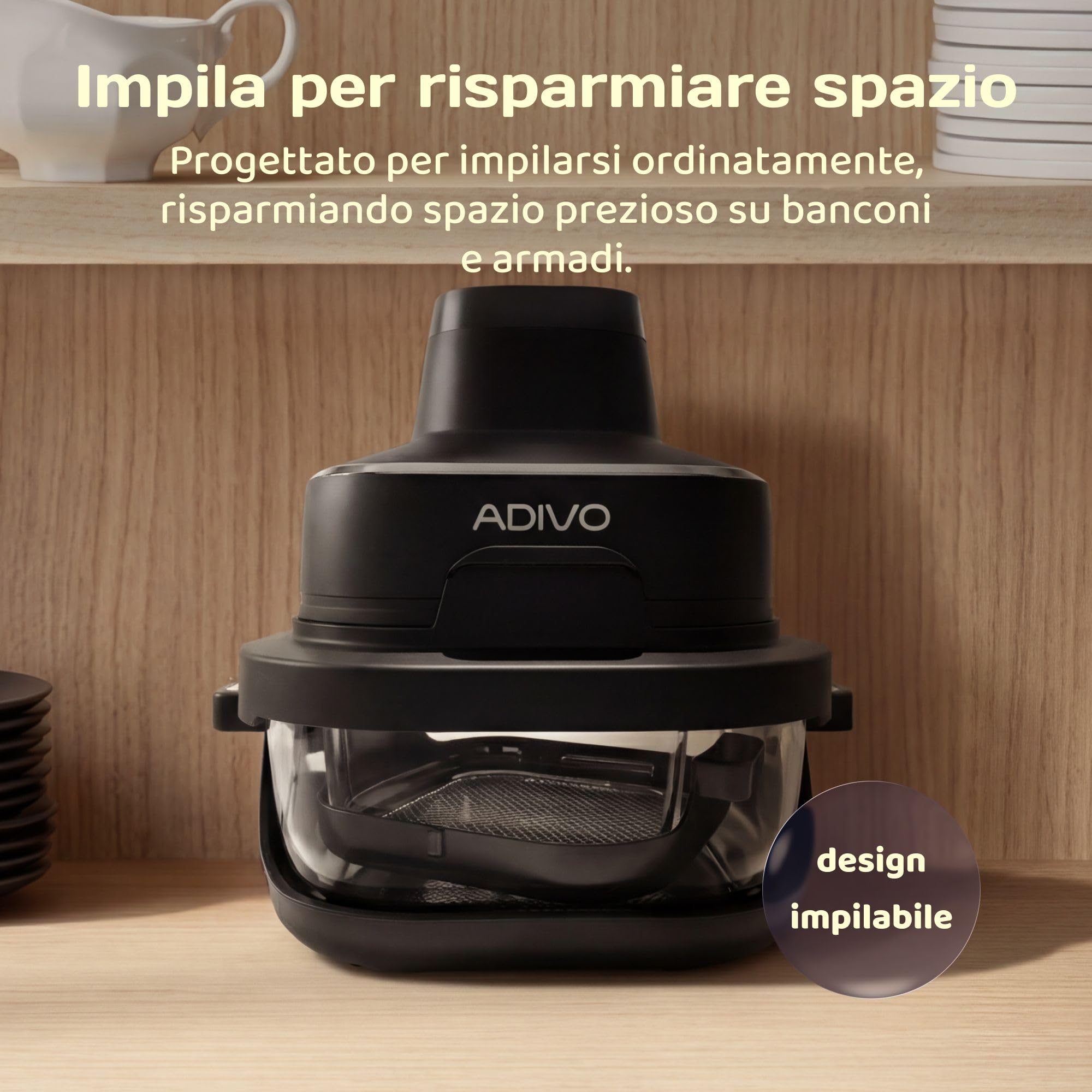 ADIVO Friggitrice ad Aria in Vetro 4L/1.5L,1500W Ciotola Visiva,Doppia Capacità,4 Modalità,Senza Olio & Nessun Rivestimento,Lavabile in Lavastoviglie,Portatile per Camping/Ufficio,Cucina Sana