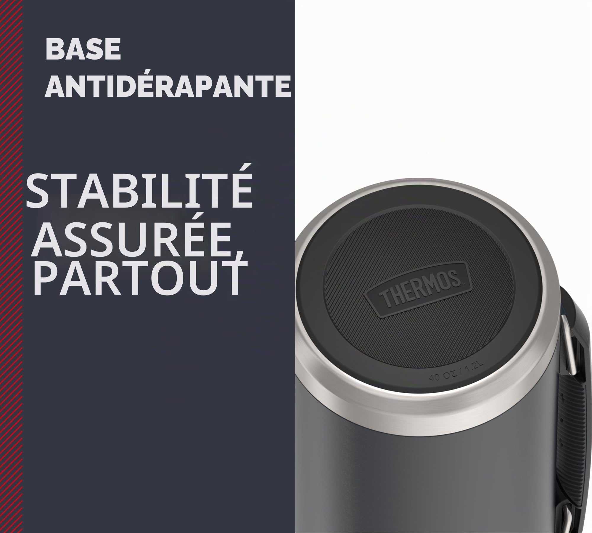 THERMOS ICON BEVERAGE BOTTLE Bouteille isotherme, 1,20 l, gris/graphite mat, 1200 ml, avec gobelet, avec poignée, chaude 24 h/froid pendant 24 h, passe au lave-vaisselle, entièrement étanche, sans