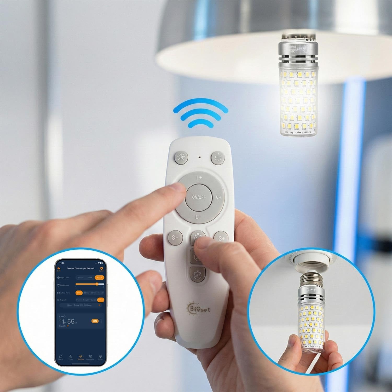 Morning Wake-Up Essential | Smart LED Light Alarm Bulb with Sunrise Sunset Simulation & Natural Sounds, 2-in-1 for Wake-Up & Sleep Aid, App + Remote, 800 Lumens, Perfect for Bedroom Ambiance