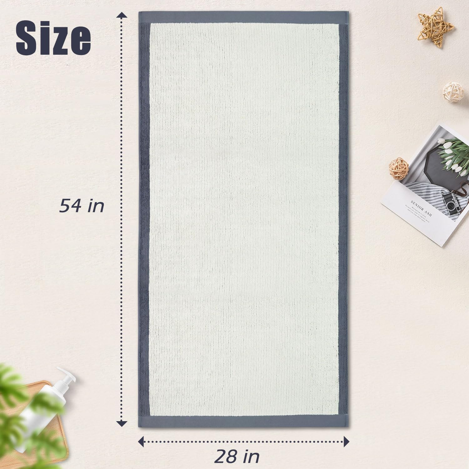 Cleanbear Bath Towels Set of 2, Silver-Gray, 520 GSM Luxury Shower Towels for Bathroom, Highly Absorbent 100% Cotton Terry Loops, 54 x 28 Inches with Individual Textured Lines - Image 2