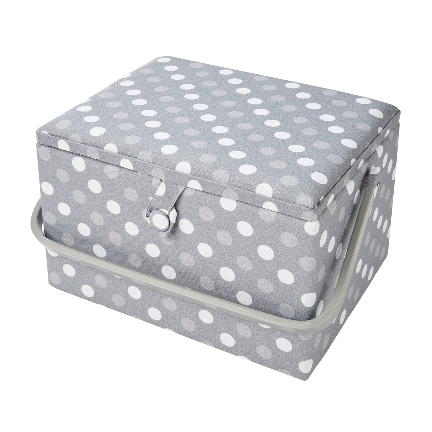 Sewing Online Duże pudełko do szycia, szare plamki | 31 x 23 x 20 cm | Koszyk do przechowywania i organizowania z przegrodami na przybory do szycia, akcesoria, nici, igły i nożyczki - GA1129L