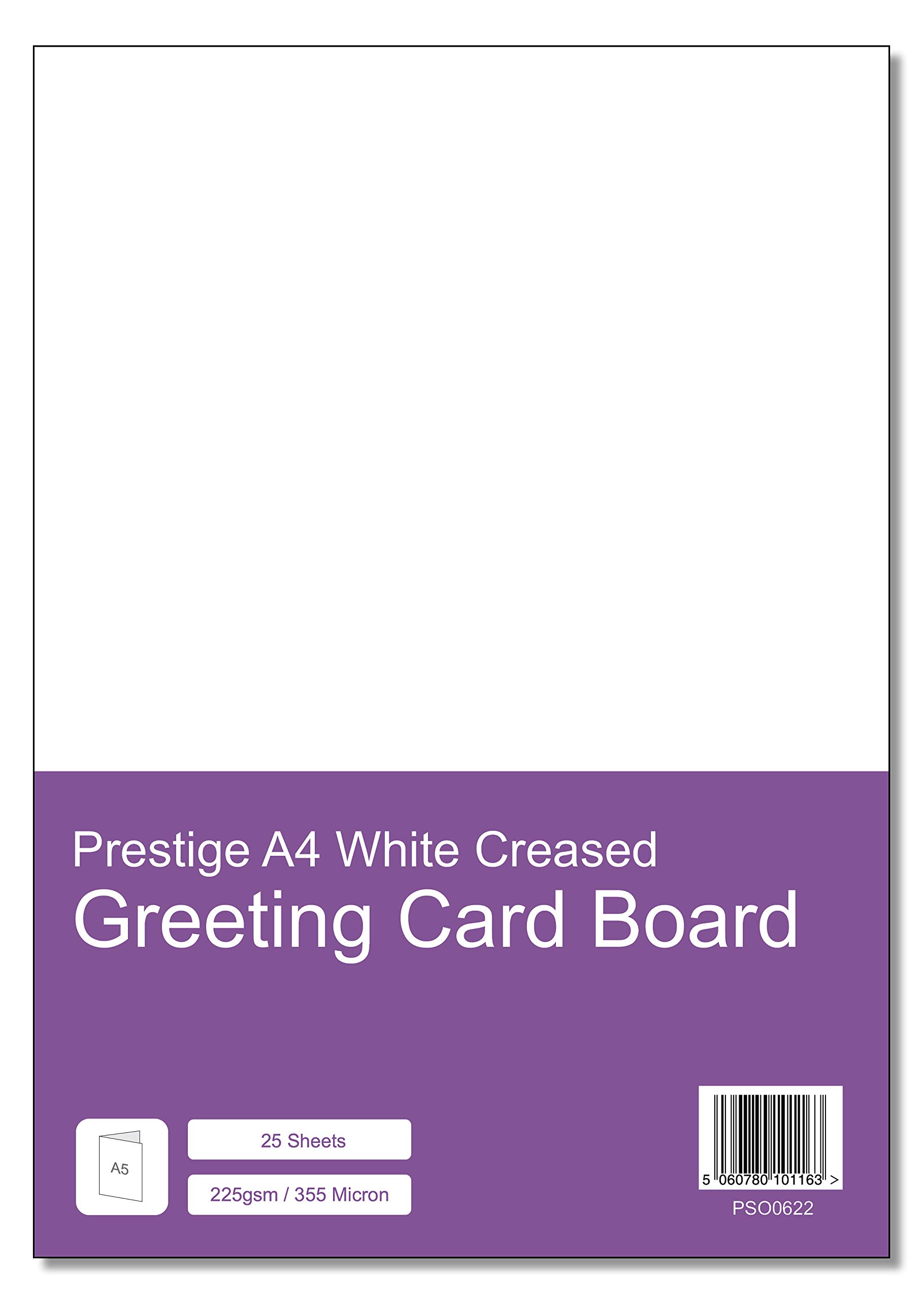 Prestige A4 Creased for Folding to A5 Blank Christmas Greeting Card/Crafting Board - 225gsm / 355 Micron - 25 Sheets per Pack