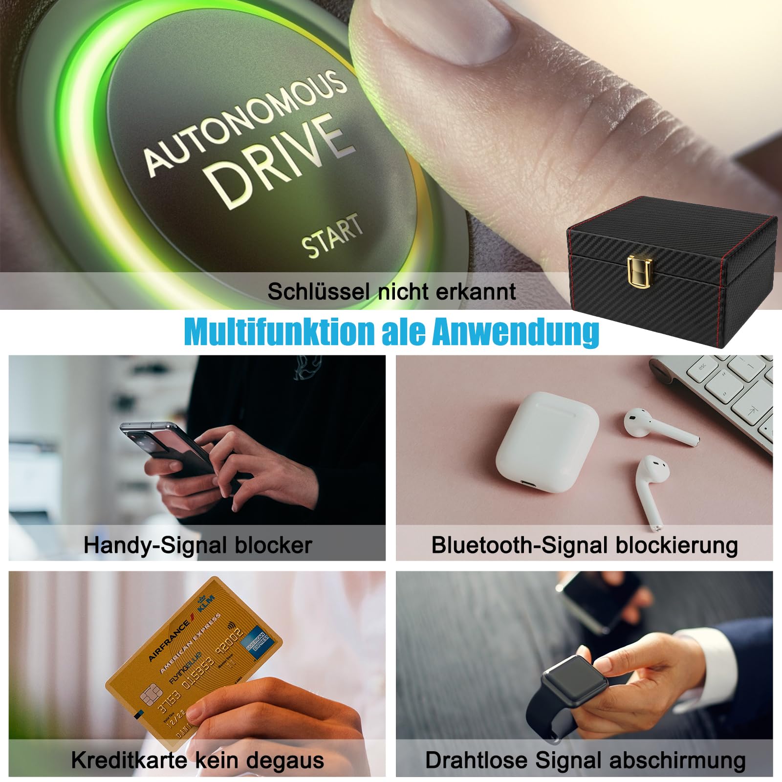 Diyife Keyless Go Faraday Box für Autoschlüssel, RFID Signal Blocker, Anti-Diebstahl, 14x12,3x7,4cm