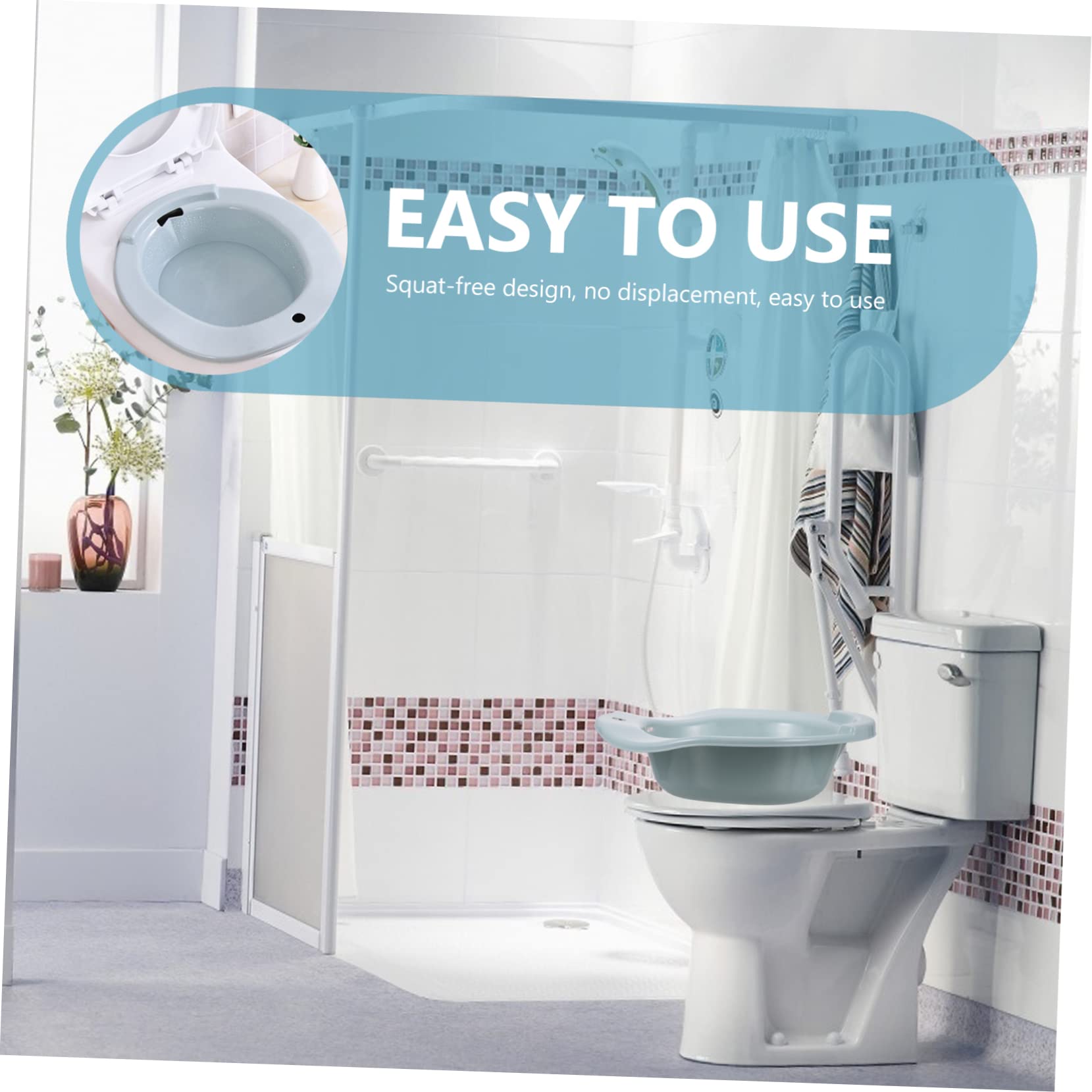 FRCOLOR Baño De Asiento Para Mujer Embarazada Azul Mango Lateral Diseño Ancho Adaptable Inodoro Cuenca Para Cuidados Postoperatorios Bidé De Remojo Higiene Personal