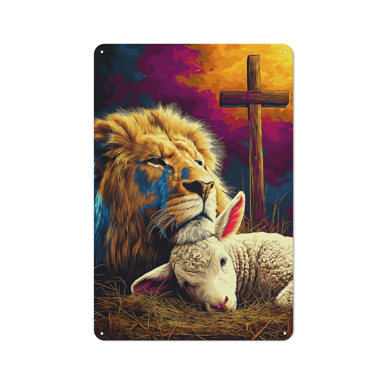 Junmoney Lion And Lamb Resting Vintage Tin Sign 30X20cm, Rustic Bistro Wall Plaque For Kitchen, Cafe, Pantry Or Dining Room