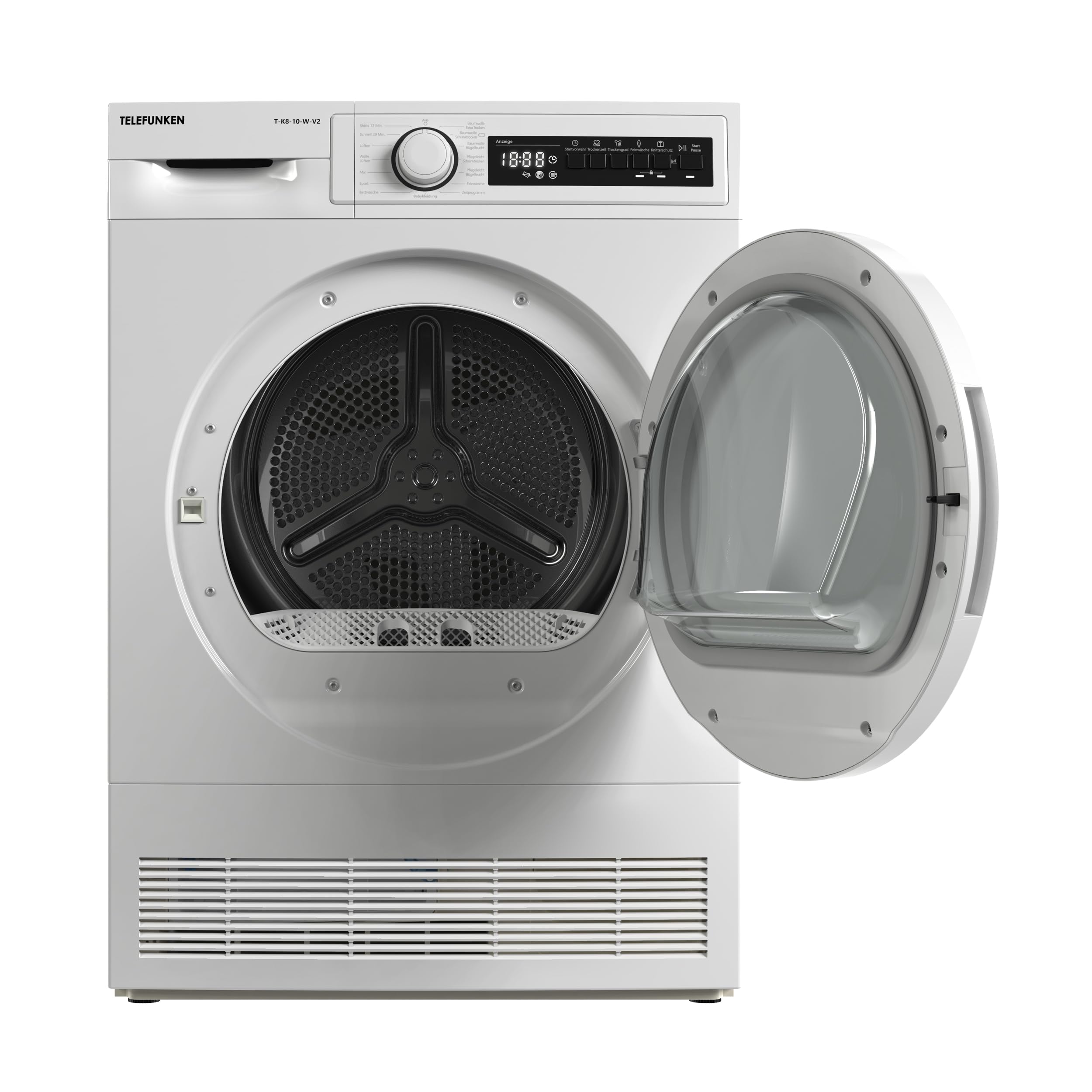 Telefunken T-K8-10-W-V2 Trockner, 8kg Kondenstrockner mit 15 Programmen, Knitterschutz & Trommelreversierung, weiß