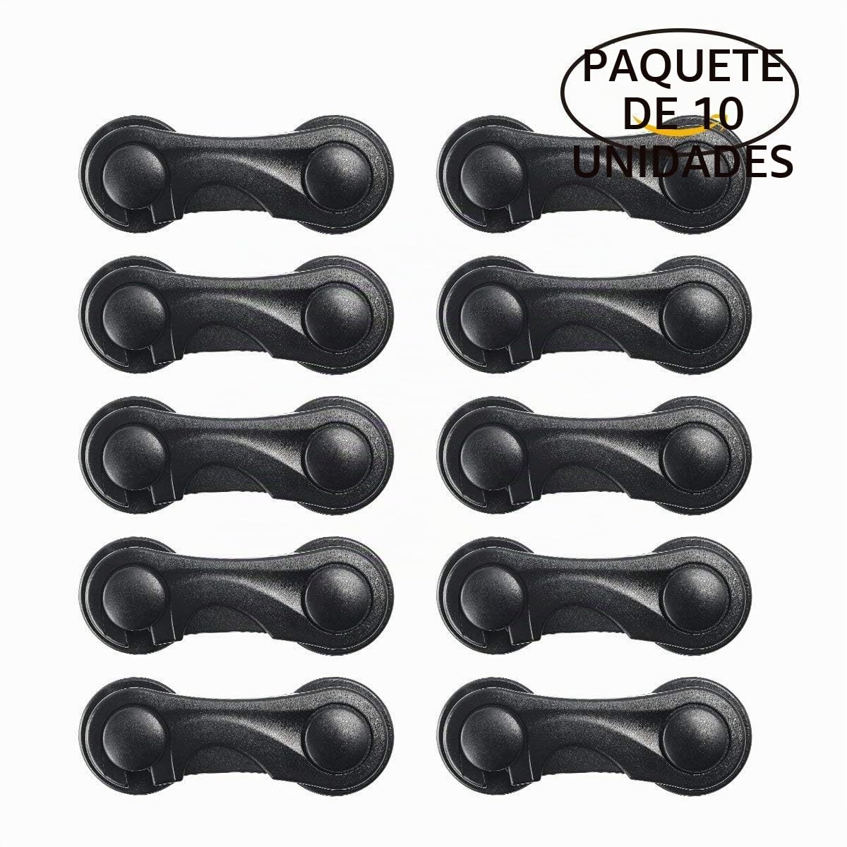 Juego de 10 cierres para puerta de bebé, para armarios, cajones, para niños, para cajones, versión actualizada para muebles, cocina, adhesivo fuerte, sin taladrar (negro)
