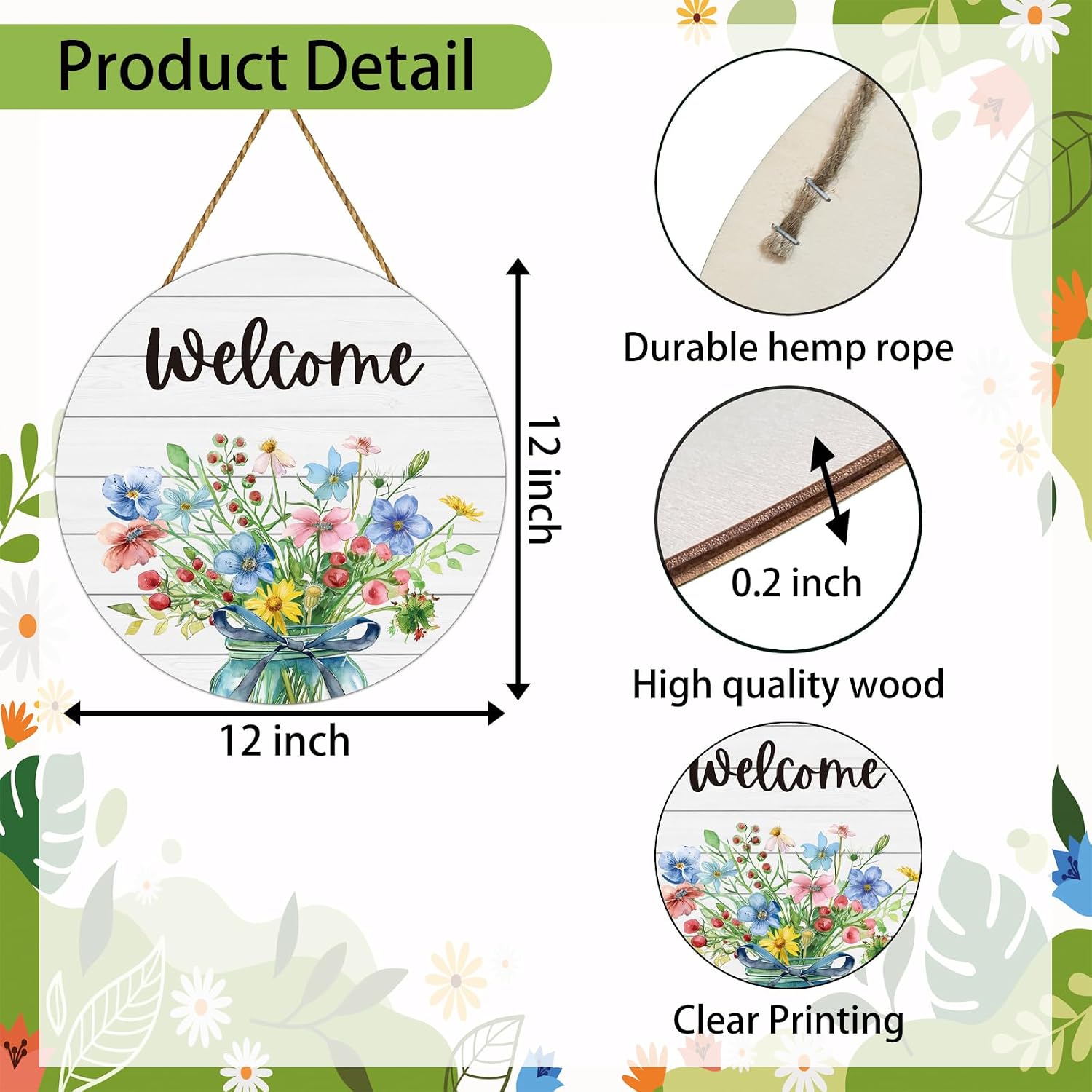 Spring Decorations for Home Spring Door Decor Mason Jar Flowers Wall Decor Wooden Wreaths for Front Door Hanger Welcome Sign for Porch Wall Indoor Home Decor (Flower)