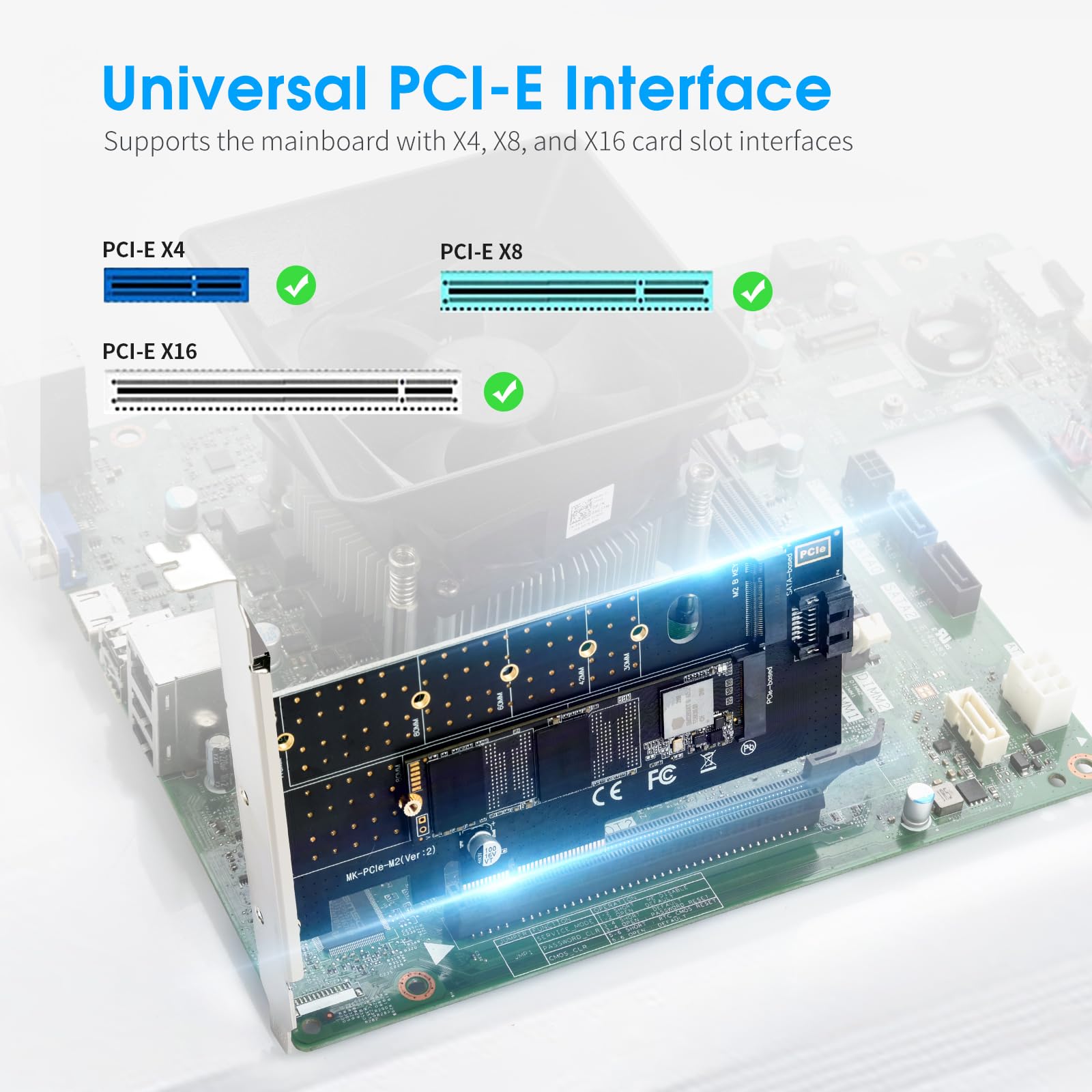 ELUTENG Dual M.2 PCIE Adapter NVME/NGFF to PCIE X4 Expansion Card 32Gbps PCIE NVME SSD Adapter Compatible with B-Key/M-Key/B&M Key for 2230 2242 2260 2280 22110 SSD