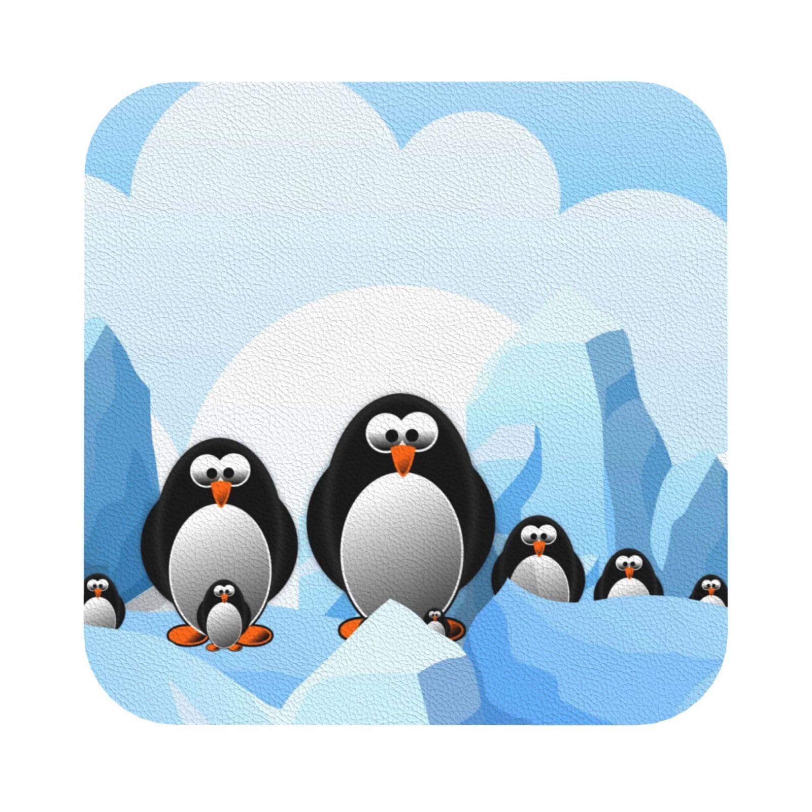 Penguin Antarctica Ice PU Leather Coasters Set of 6 Square Drink Coasters