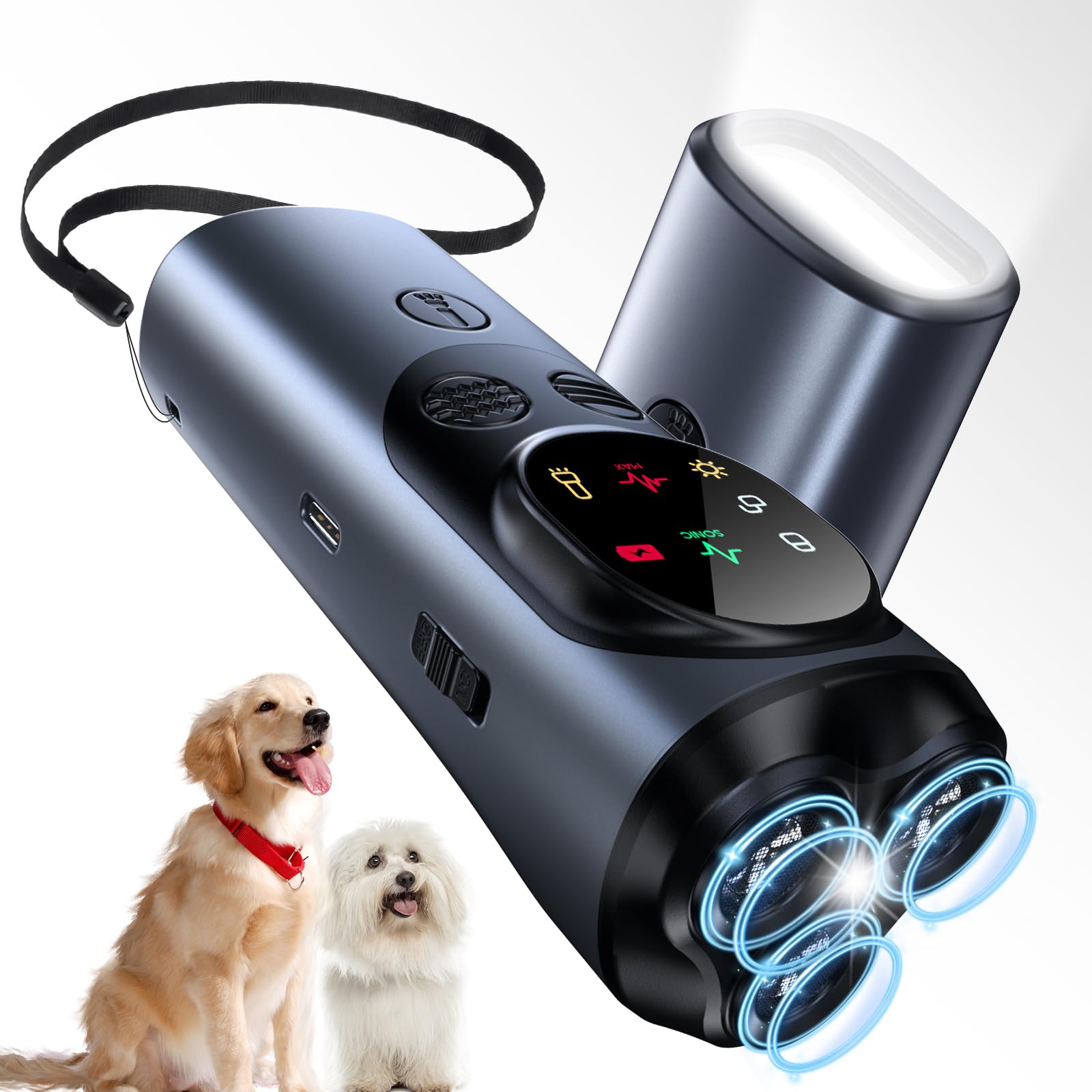 Anti Bell Gerät Hunde, Antibell Ultraschall Gerät mit 3 Sendern, Antibell für Hunde mit 2 Modi und LED-Licht, 30 Fuß Langes Handgerät zum Hundegebell Stoppen für das Training Innen Außenbereich