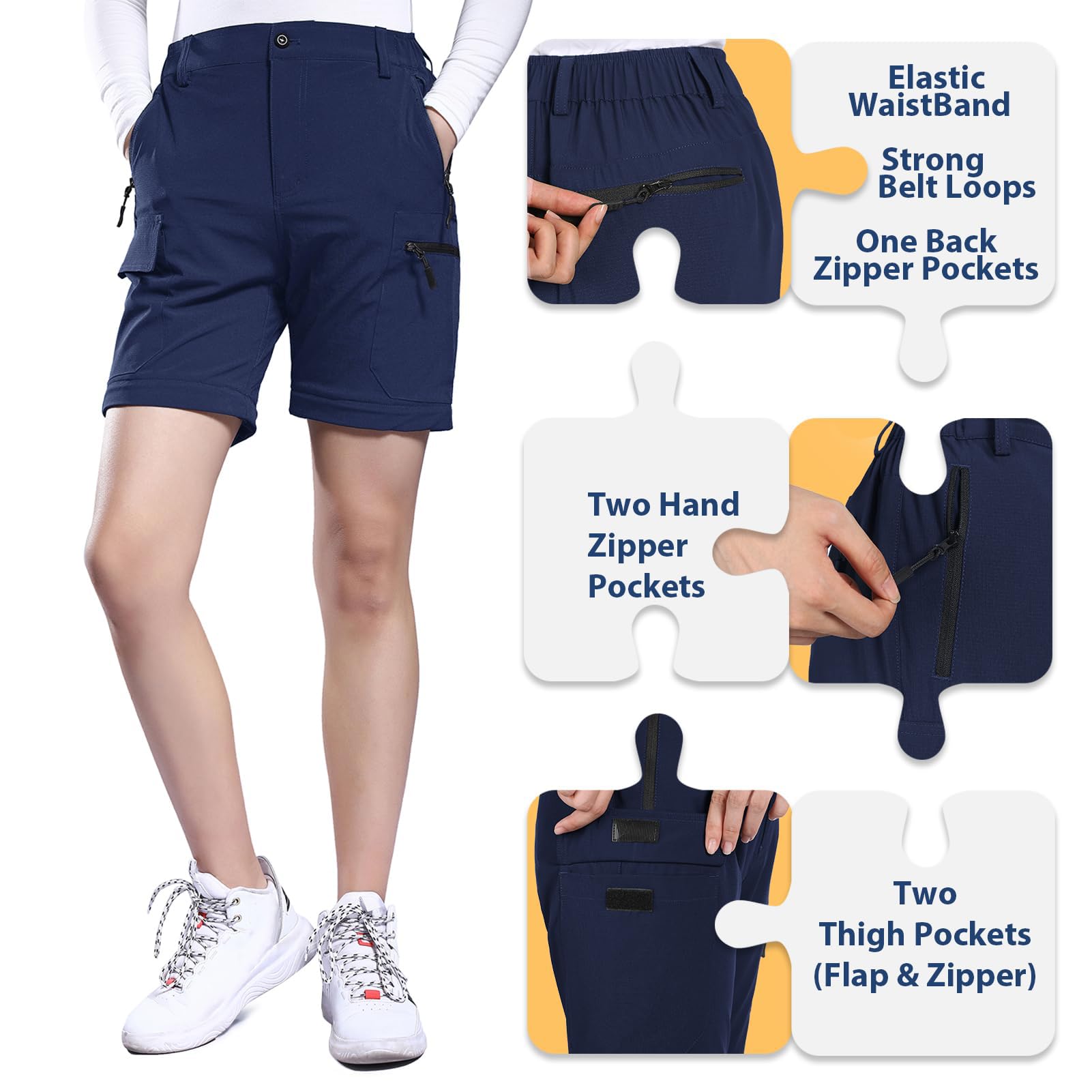 Hiauspor Pantalon de randonnée convertible léger à séchage rapide pour femme - Pantalon extensible UPF 50+