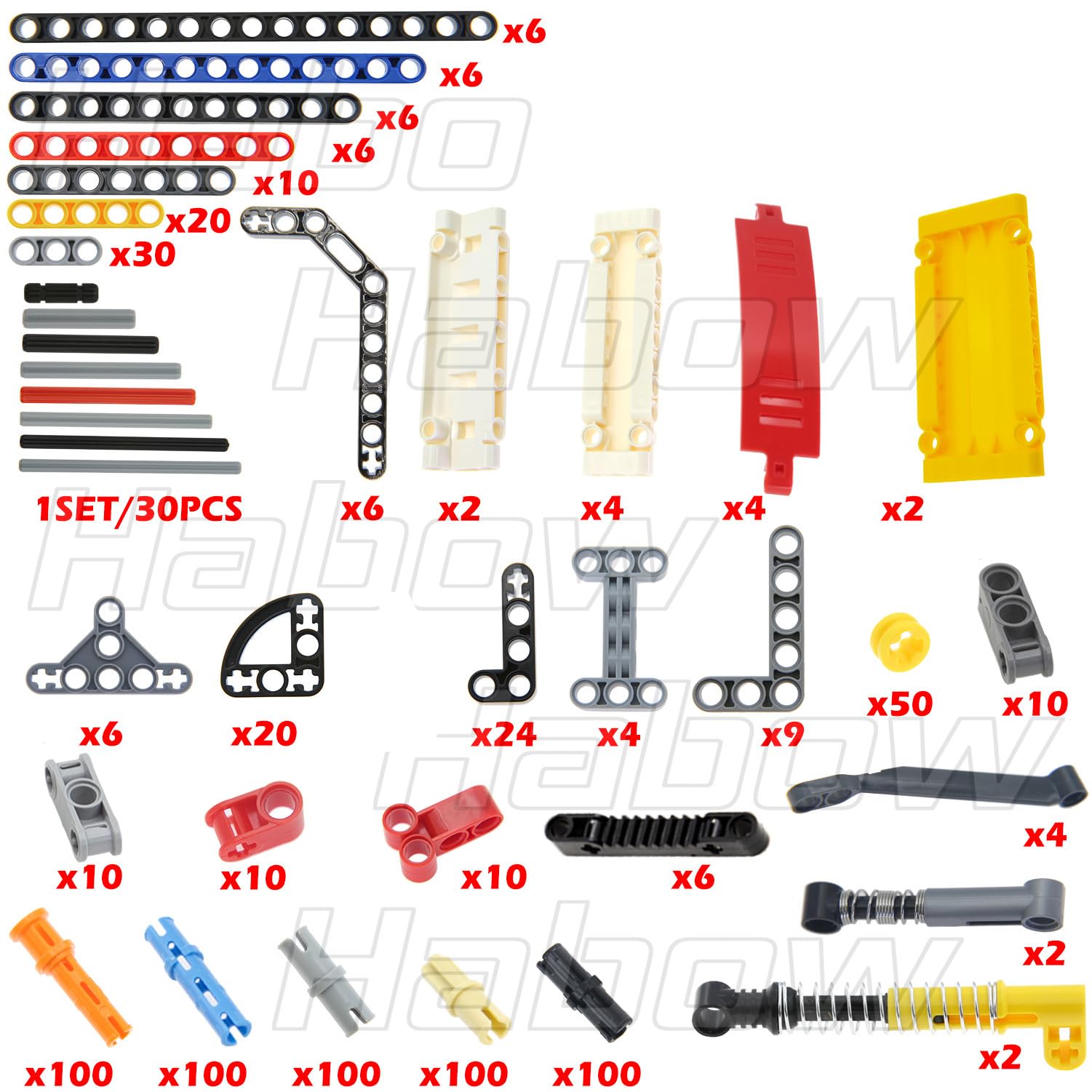 Habow 820pcs Technic-Parts Axle-Pin-Connector Compatible with Major Brands Technic Parts, Beam Frame Liftarm Bush Panel Plate Shock-Absorber Chain Link Etc. MOC Replacement Pieces and Parts.