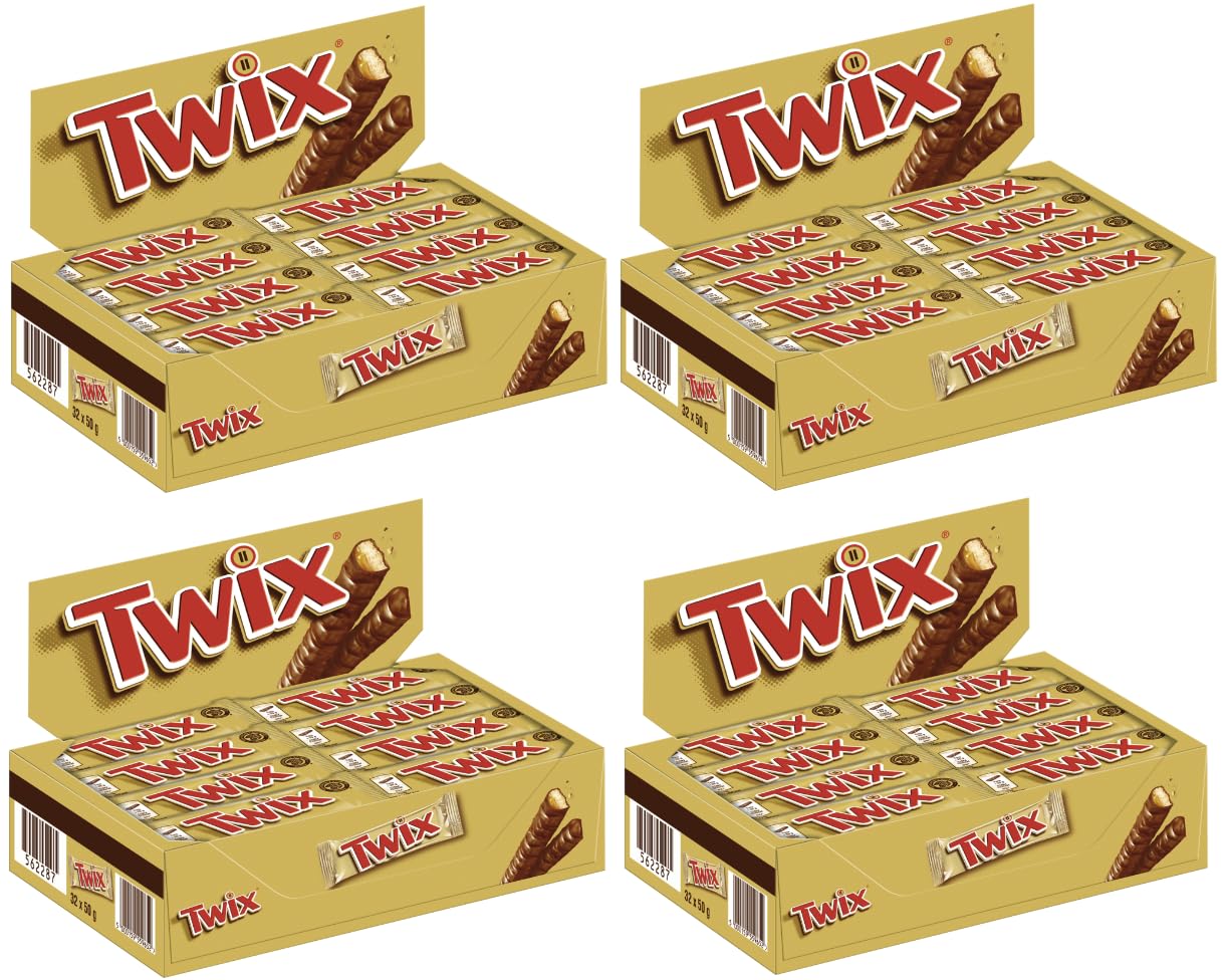 TWIX Doppelriegel 4x 32x50g Schokoriegel Knusperkeks mit zartem Karamell umhüllt von Milchschokolade