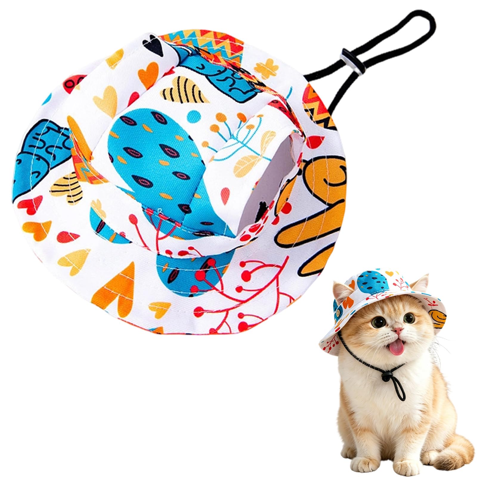 Dog Sun Hat,1PC Adjustable Princess Dog Bucket Hat with Ear Holes,Round Brim Dogs Visor Cap Pet Fisherman Hats for Pupies Small Dogs Cat Outdoor Sport (Multicolor, L) — image 1