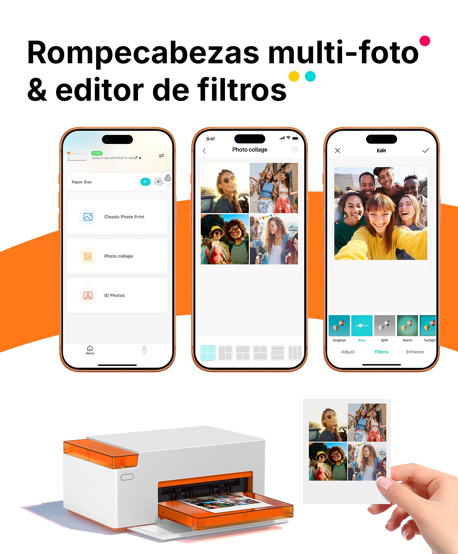 Liene Amber M110 & M210 Adhesivo Original : 40 Hojas de Papel Fotográfico Cuadrado 7,7 cm + 1 Cinta, Adhesivo Instantáneo, Resistente al Agua y las Huellas, Compatible Exclusivamente con DHP514/DHP515