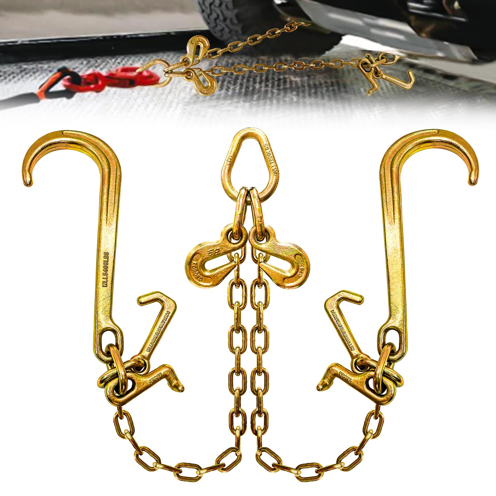 Catena di Traino a V per briglie G80-5/16 × 2 Ft Briglie con Ganci a J da 38,1 cm e Ganci a Benna Limite di carico di Lavoro 5000 libbre Briglie Catena di Traino con Gancio T-J Accessori per